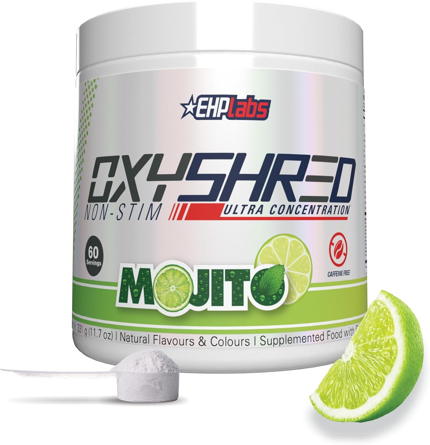 EHPlabs OxyShred Non Stimulant Thermogenic Pre Workout Powder & Shredding Supplement - Pre Workout Powder with L Glutamine & Acetyl L Carnitine, Energy Boost Drink - Mojito, 60 Servings