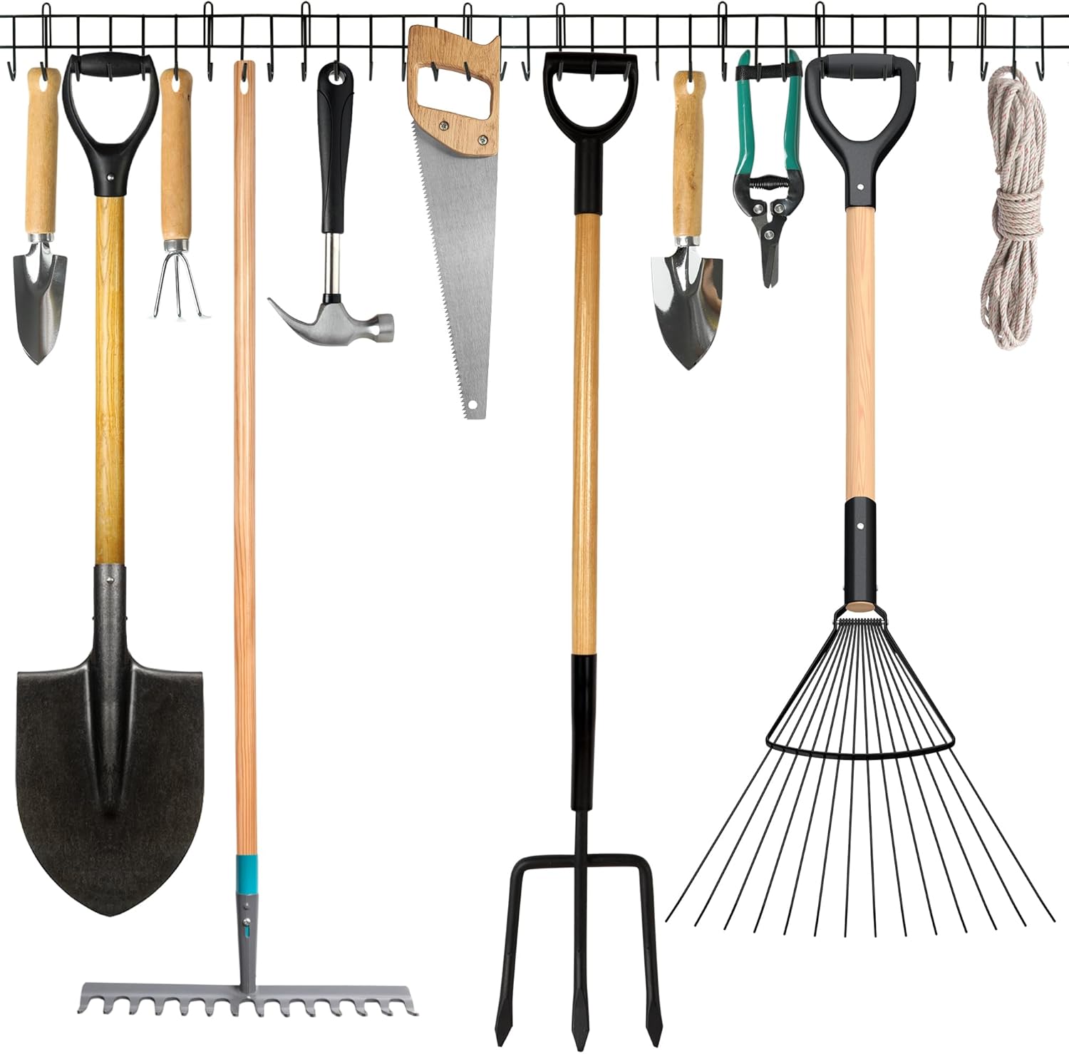 Coselena Garden Tool Storage Rack 160cm – Wall-Mounted Metal Tool Organizer for Shed – Heavy-Duty Rack for Garden Tools, Shovels & Rakes – Ideal Shed Organizer for Garage & Outdoor Accessories