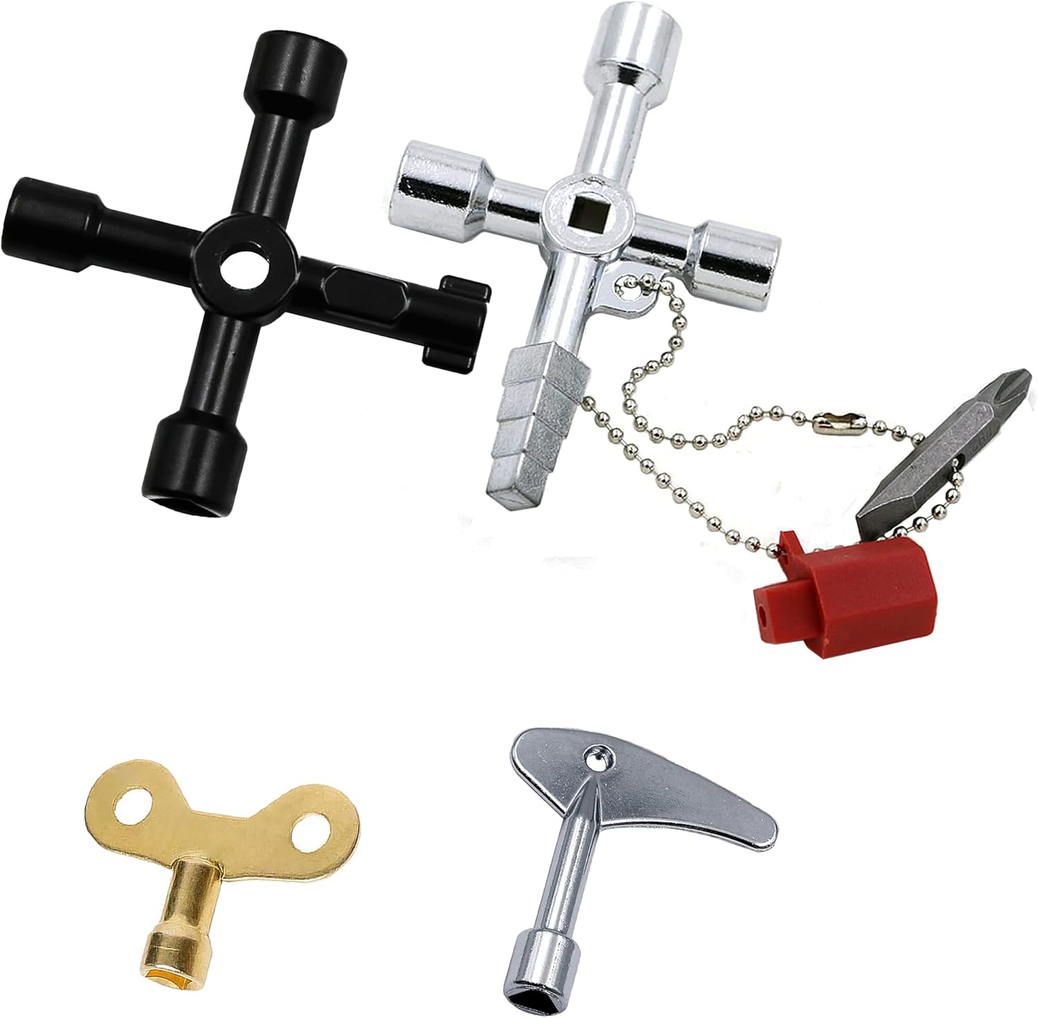 4 Pcs Utility Key Kit, Workshop Assortment Radiator Meter Box Keys, 4/7-Way Multi-Functional Utility Key Radiator Bleed Key Triangular Key for Water Gas Electric Plumbers Tool