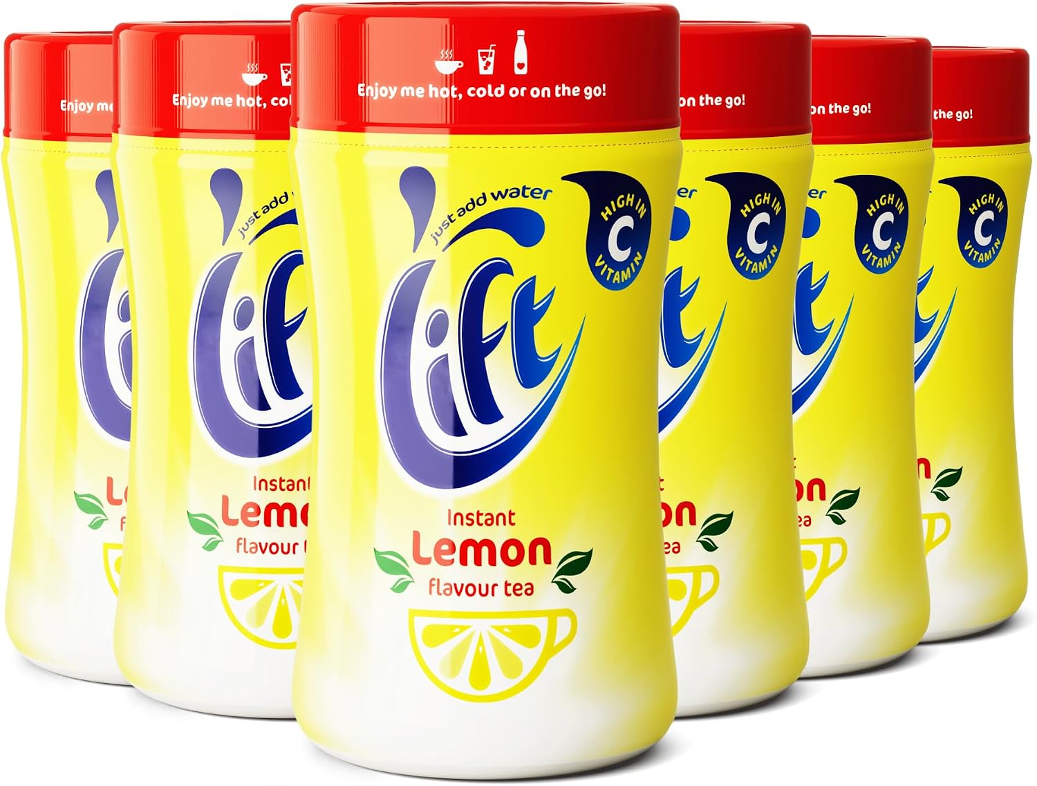 Lift Instant Lemon Flavoured Tea | Enjoy Hot or Iced Lemon Tea | Multipack of 6 x 165g Jars