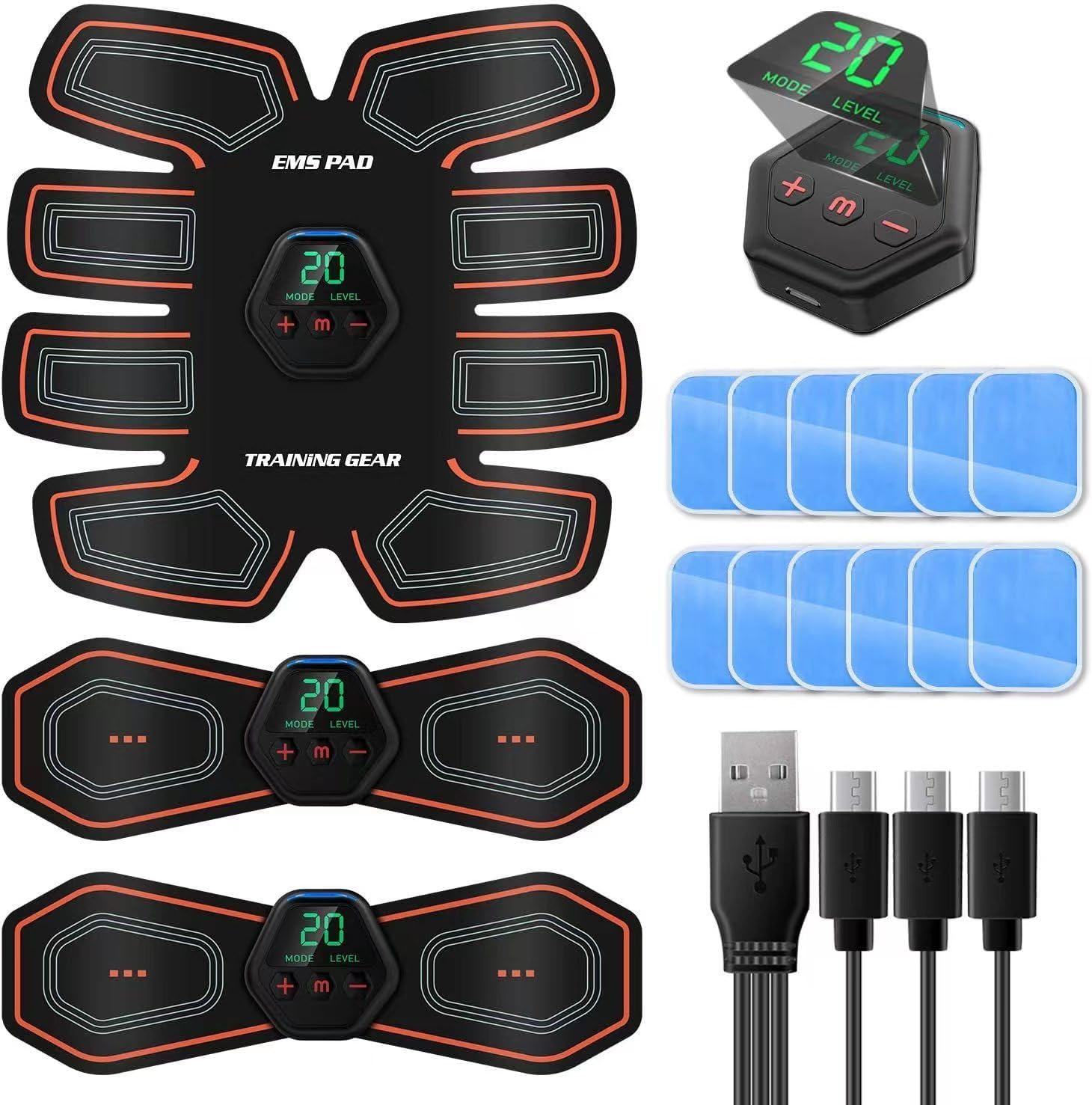 SOYOKO EMS Muscle Stimulator,Muscle Trainer Abs Stimulator Abdominal Muscle Training Gear for Men Women Portable Fitness Workout, 10 Modes 20 levels for Arms, Waist - Rechargeable Abdominal Training