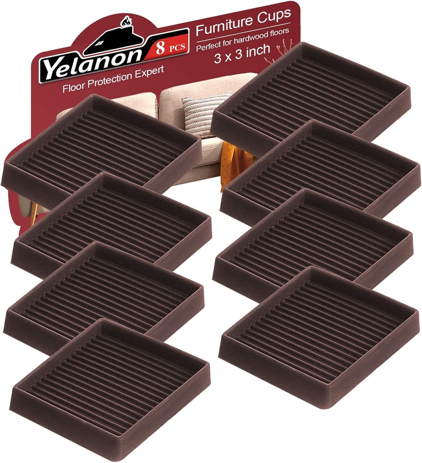 Yelanon Non Slip Furniture Pads for Hardwood Floors -8 Pcs 3” Furniture Coasters Cups, Anti Skid Furniture Grippers Rubber Feet, Floor Protectors for Furniture Bed Couch Stoppers