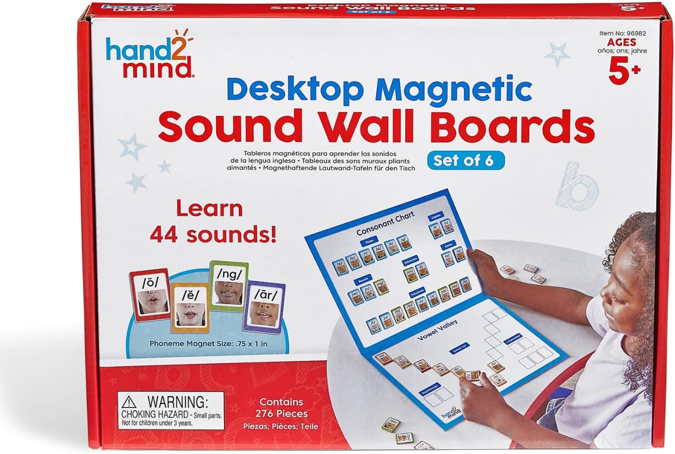 hand2mind Desktop Magnetic Sound Wall Boards, Letter Sounds, Phonics & Phonemic Awareness, Speech Therapy Materials, Science of Reading Manipulatives, Teacher Supplies for Classroom (Set of 6)