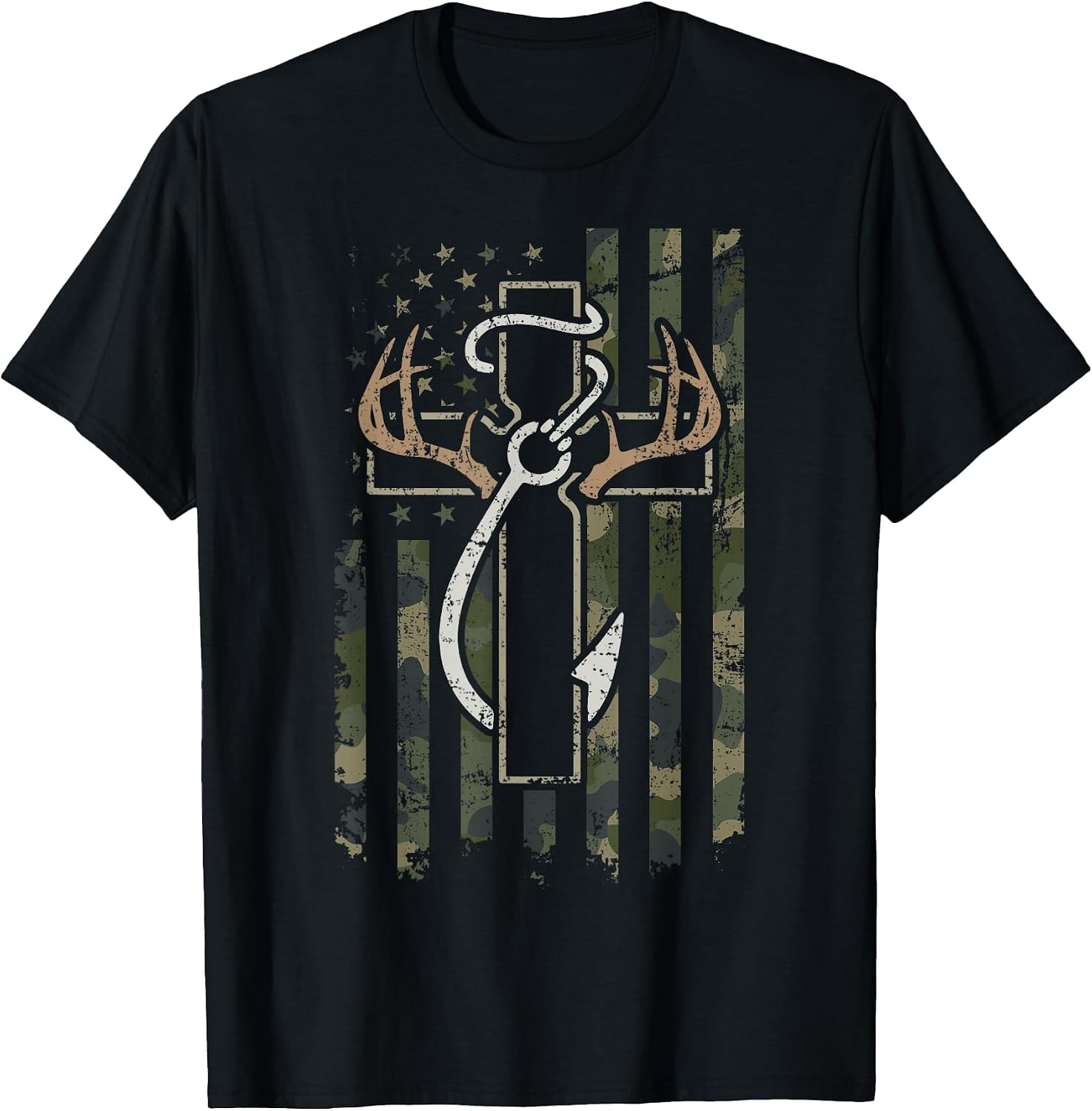 Hunting Fishing Faith - Christian Hunter Fisherman Camo USA T-Shirt