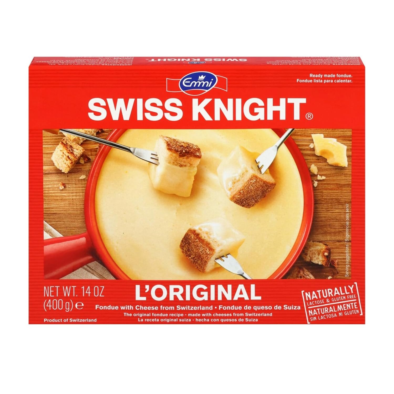 Swiss Knight Cheese Fondue L’Originale, 14 oz | Authentic Swiss Cheese Fondue | Non-GMO | Naturally Lactose & Gluten Free | Product of Switzerland