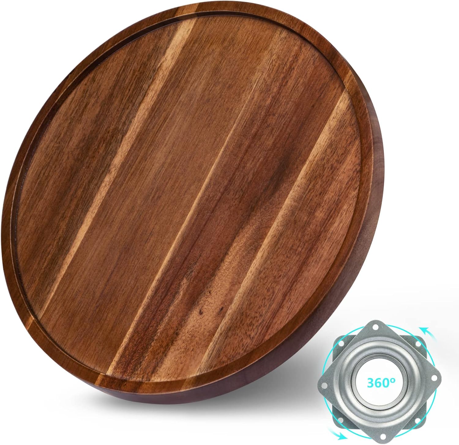 ANBOXIT Lazy Susan Cupboard Organiser, 25cm Wooden Lazy Susan Turntable, Acacia Wood Turntable, Kitchen Rotating Spice Rack (1 Pack)