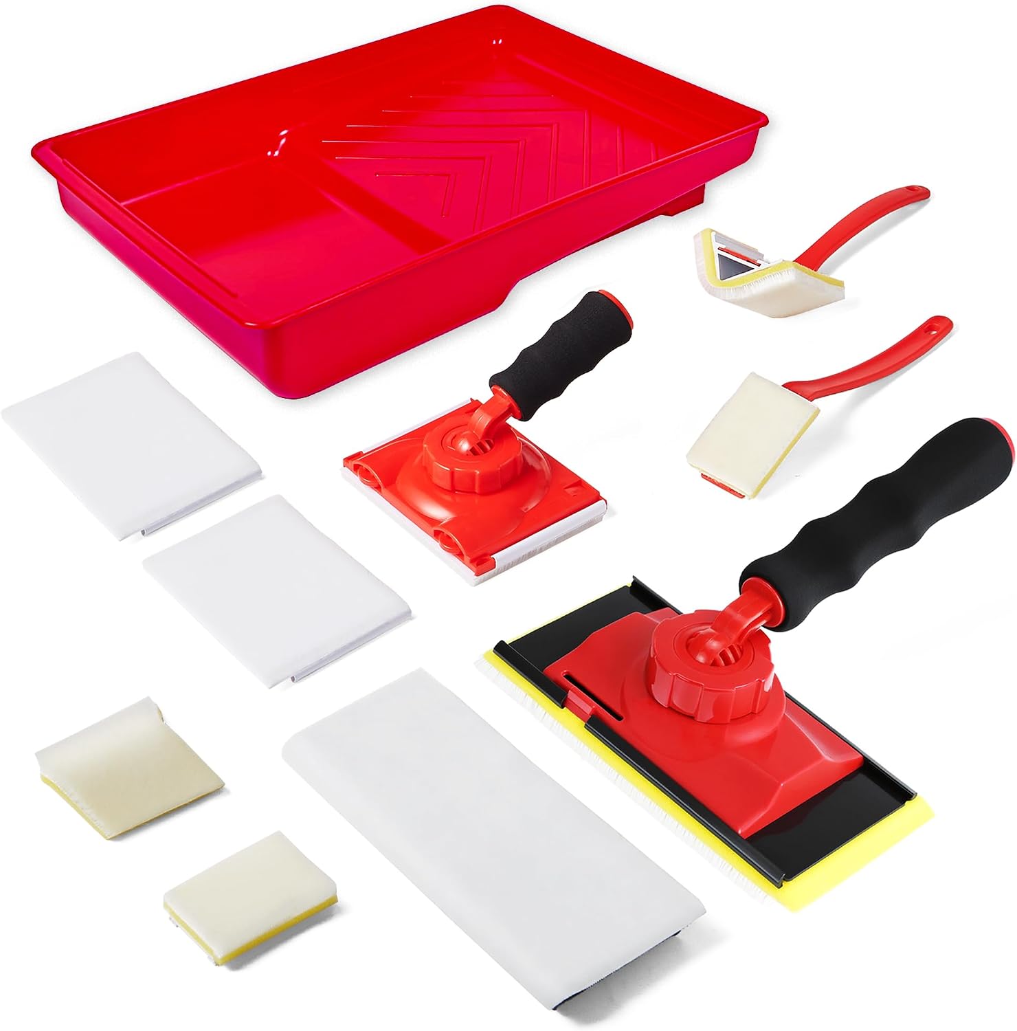 Paint Edger Tool - 360° Rotation Handle for High Ceilings & Corners, 10 PCS Paint Edger Kit with Trim/Refill Pads, Edge Painting Tool for Walls/Ceiling Lines,7 Inch Paint Pad Set | Paint Edger