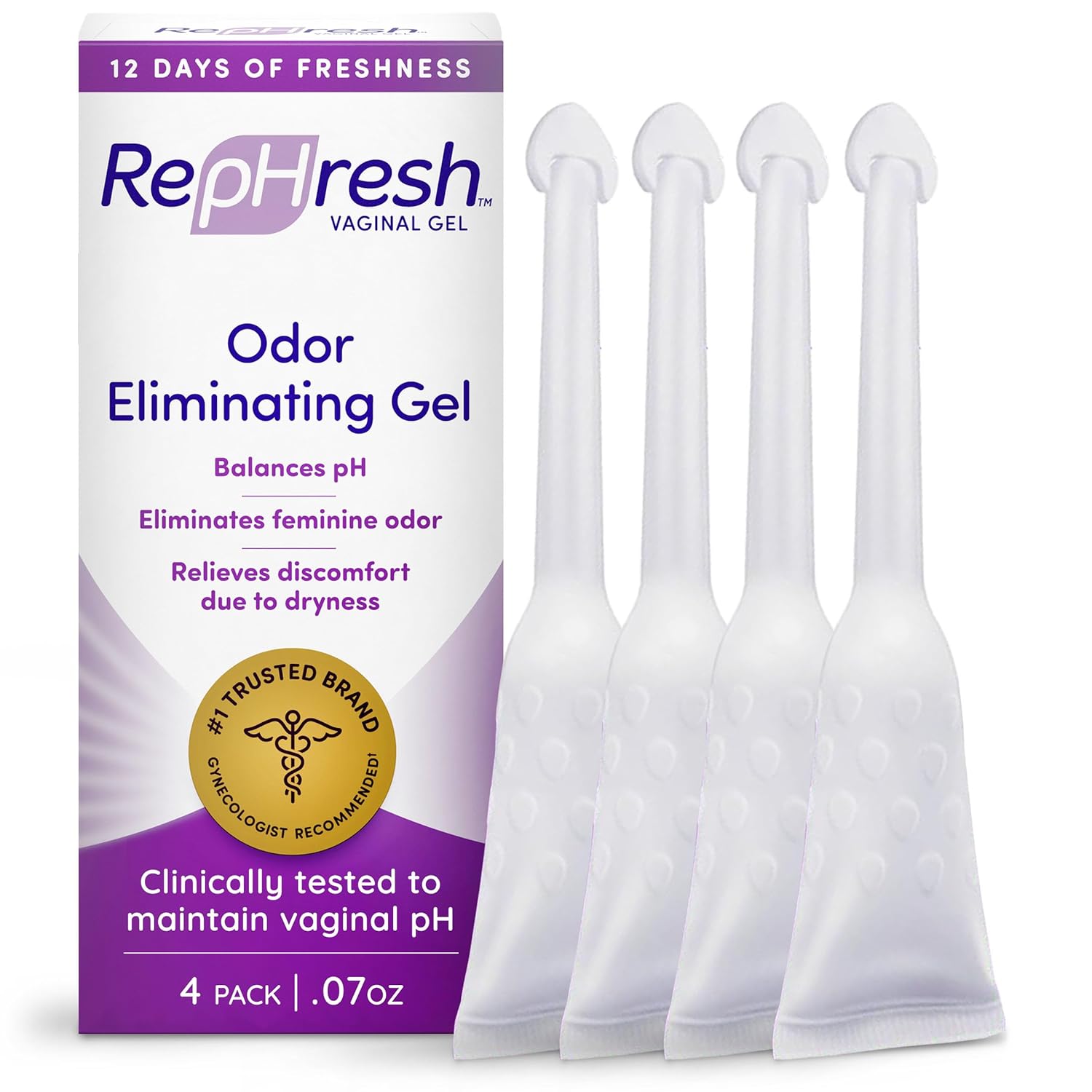 RepHresh Odor Eliminating Vaginal Gel, Feminine Care pH Balance for Women, 4 Count (0.7oz)