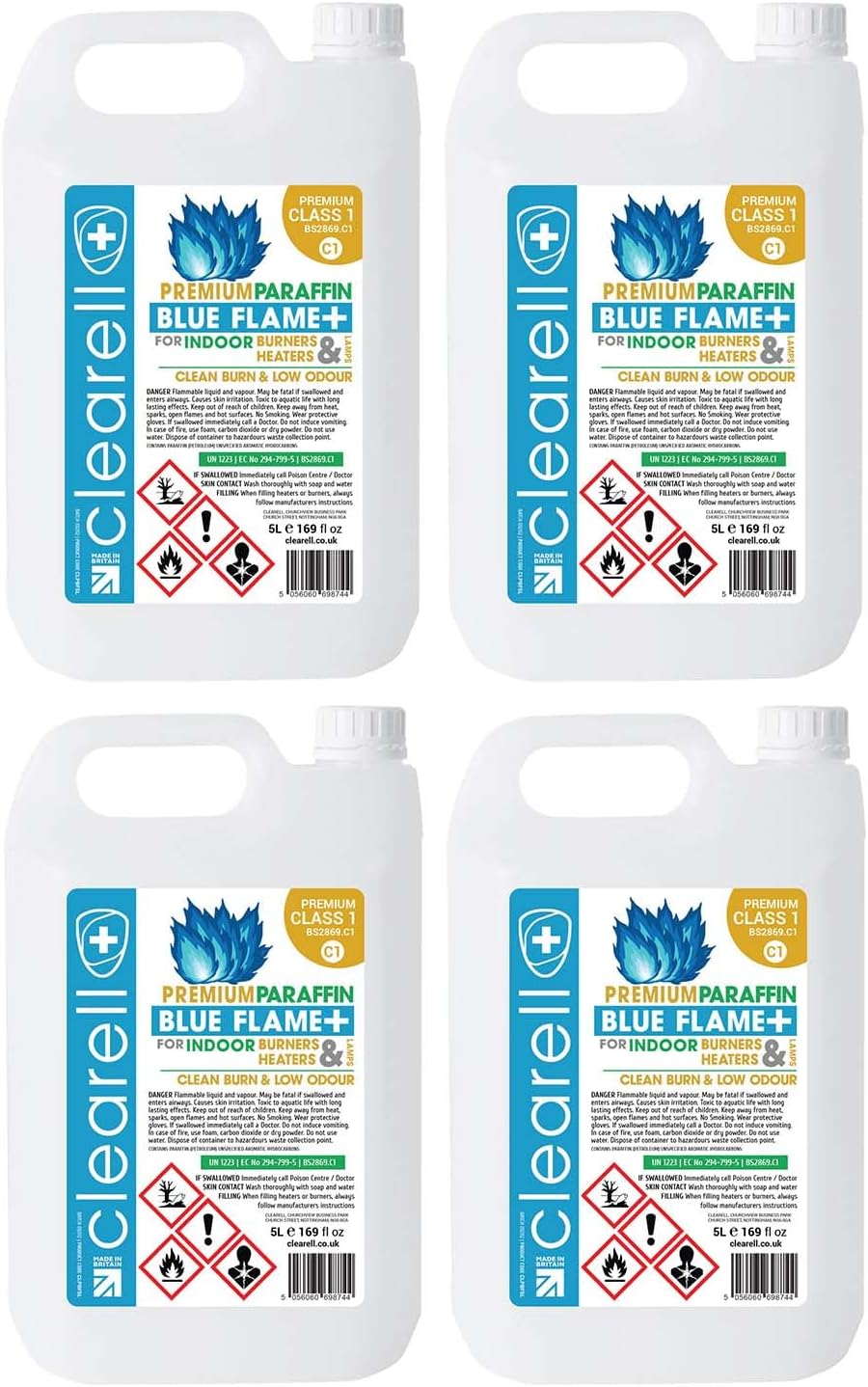 Clearell 20L | Pack of 4 x 5L | Blue Flame Premium Indoor Paraffin Class 1 | 20 litres BS2869 C1