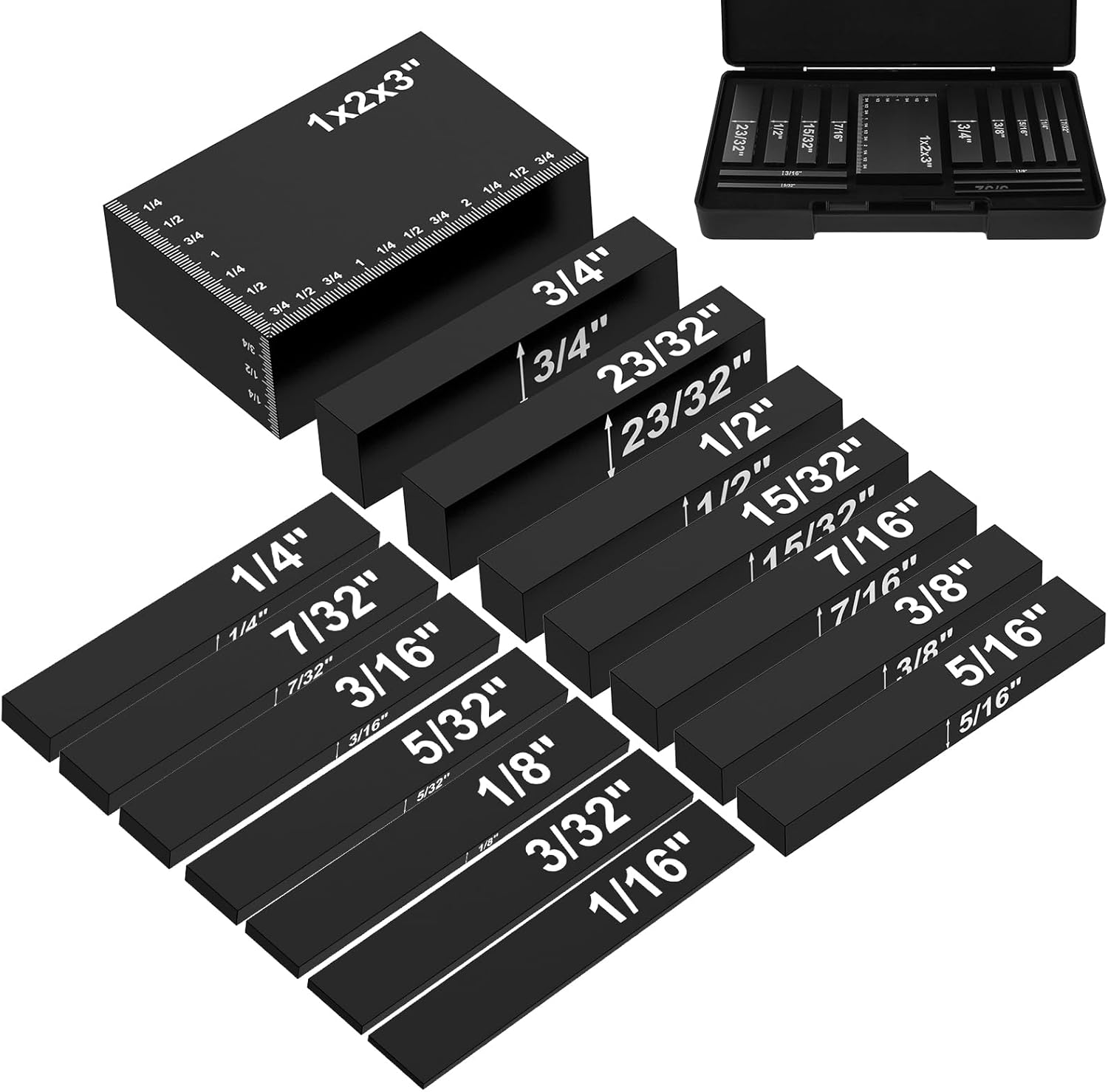 15Pcs Setup Blocks Height Gauge Set 4inch High Precision Setup Bar Blocks with Size Markings Aluminum Alloy Stackable Woodworking Measuring Bars for Carpenter Measuring(Black)