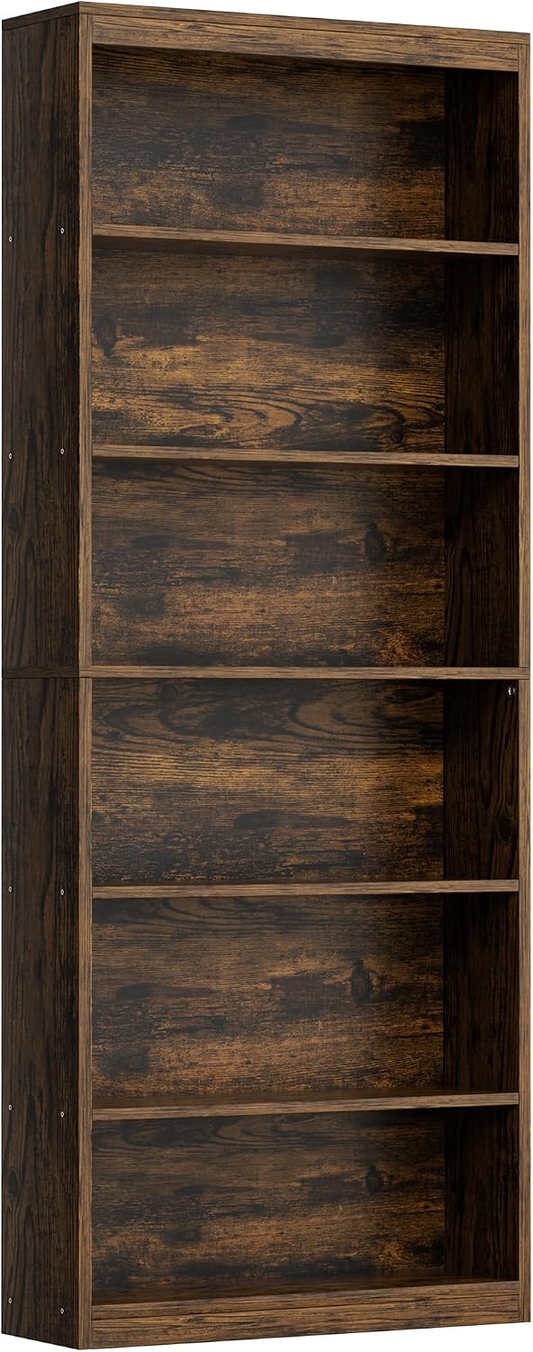 Shintenchi 6-Tier Bookshelf, Tall Bookcase & Display Storage Shelves, Brown