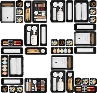 A-LuGei 【𝟮𝟮𝗣𝗖𝗦】 Plastic Black Desk Drawer Organizer, Bathroom Organizers and Storage, Makeup Organizer, Organization and Storage Bin Container for Vanity Office Utensils Tool Pantry Cosmetic