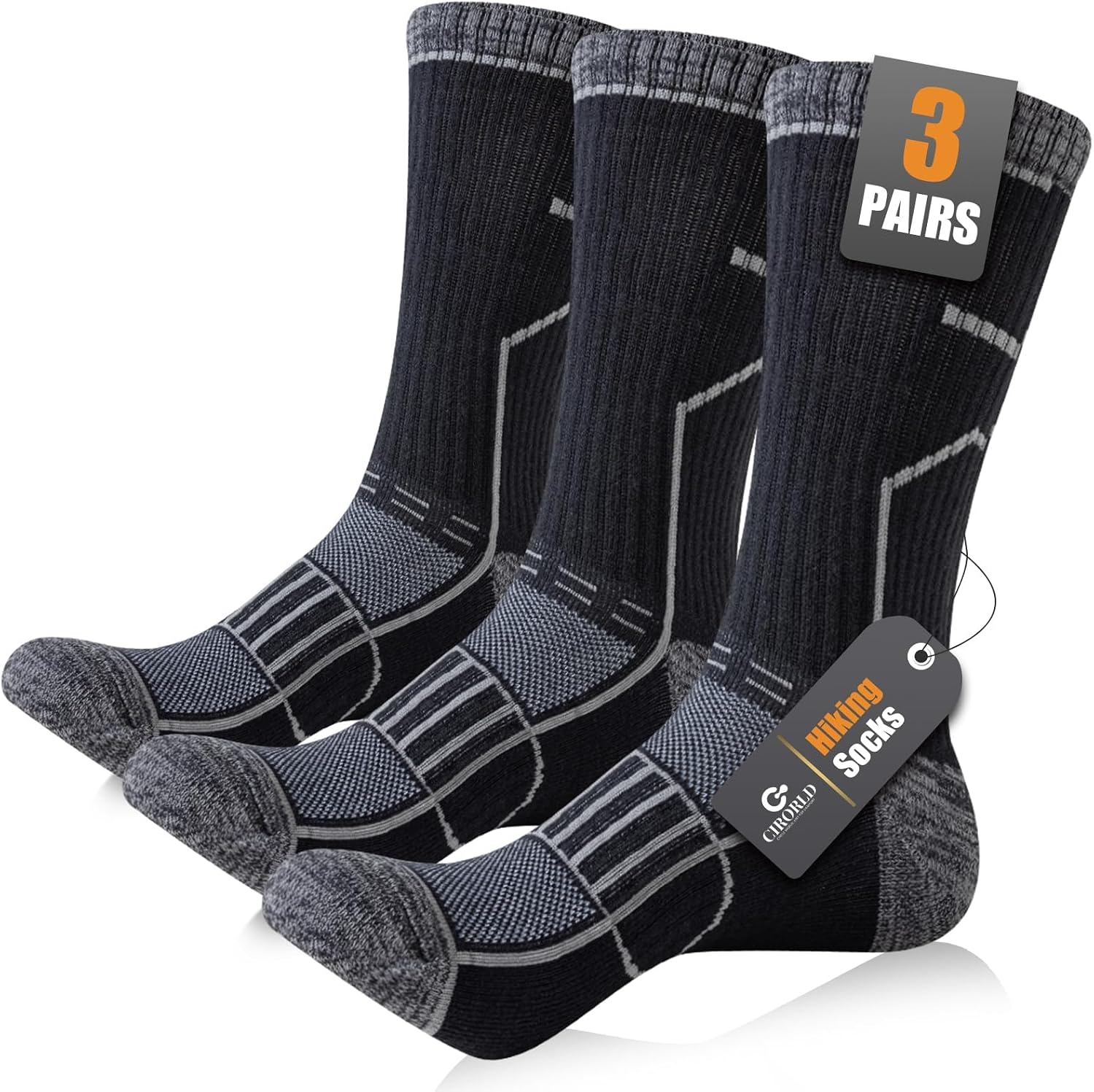 Circorld Mens Sports Socks, Cushioned Anti Blister Wicking Breathable Hiking Socks, Crew Performance Athletic Socks for Work Running Walking Cycling Trekking Trainer Outdoor 3 Pairs