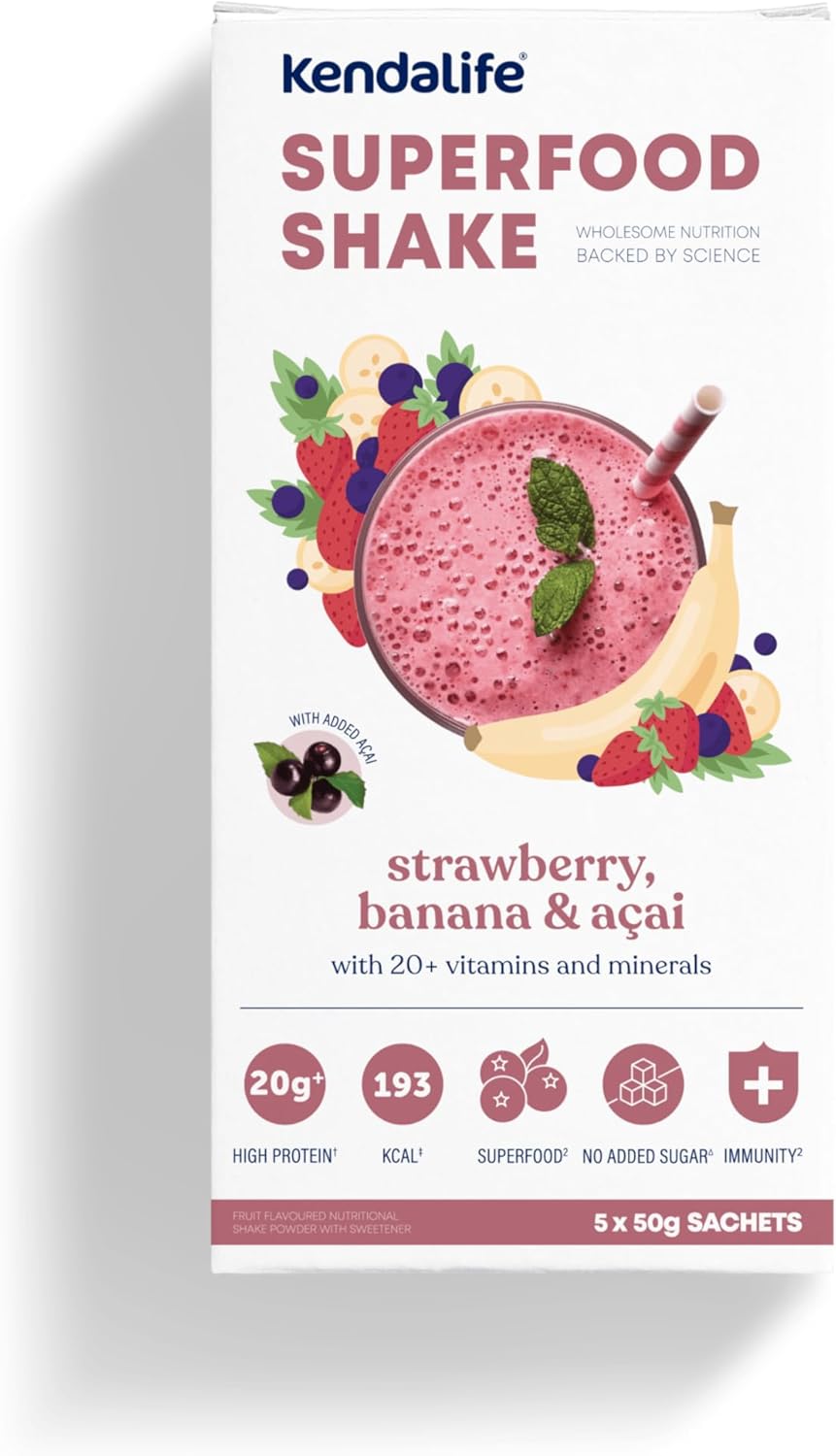 Kendalife Super Food Healthy Diet Shake Strawberry Banana & Acai, High Protein 20g, Low Calorie, No Added Sugar, Vitamins and Minerals, Reduced Lactose