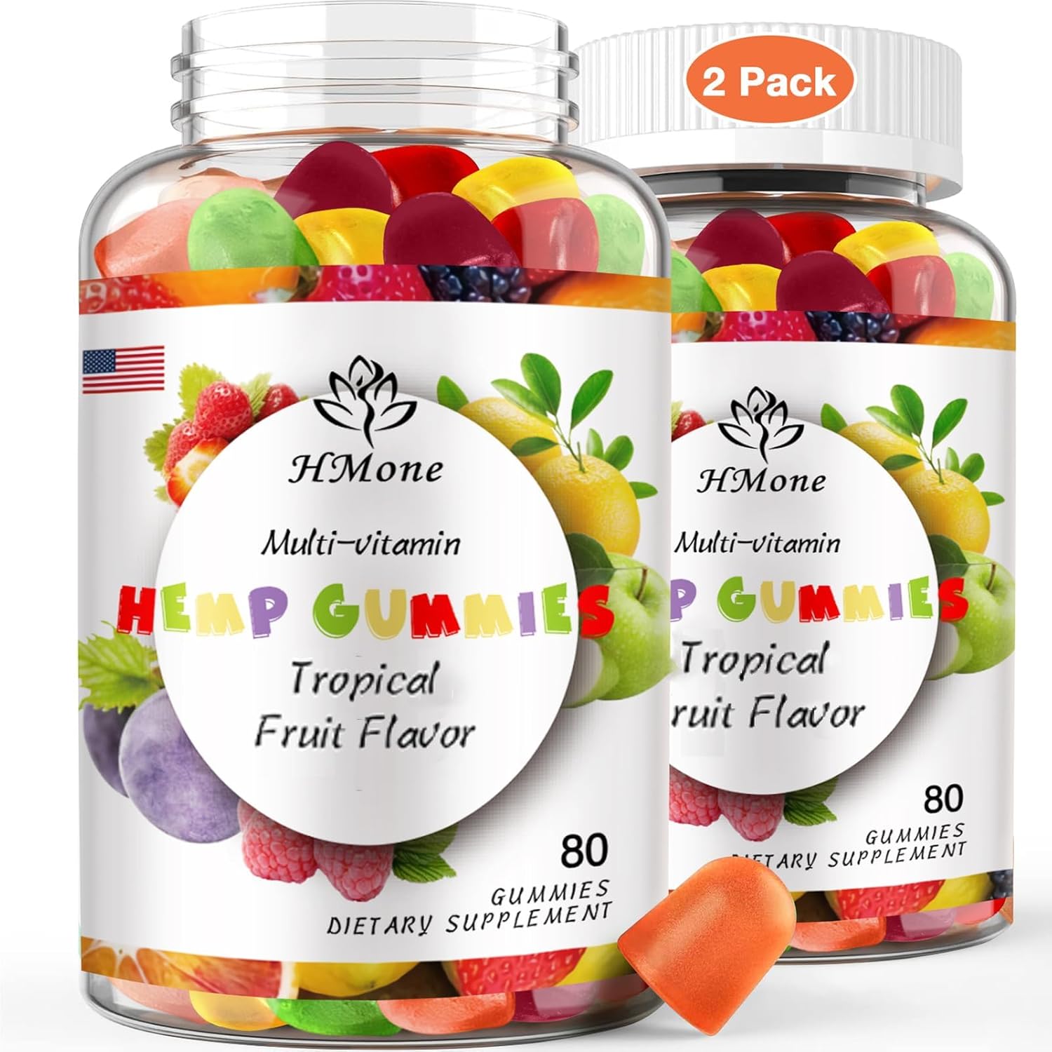 2 Packs Organic Hemp Gummies High Potency with Pure Hemp Oil Extract Vegan Edible Bear Candy - Non-GMO, Vegan, Low Sugar