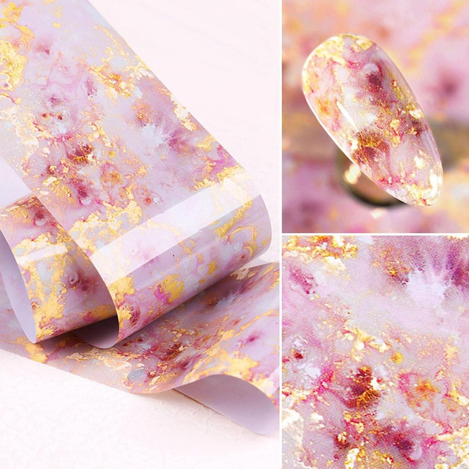 Sbyhbhyds Marble Texture Art Nails Stickers Rolls Full Wraps Holographic Transfer Sticker Self Adhesive Polish Nail Decoration,Manicure Decals for Party Dates Proms,Women Girls DIY Foil Nail Decor