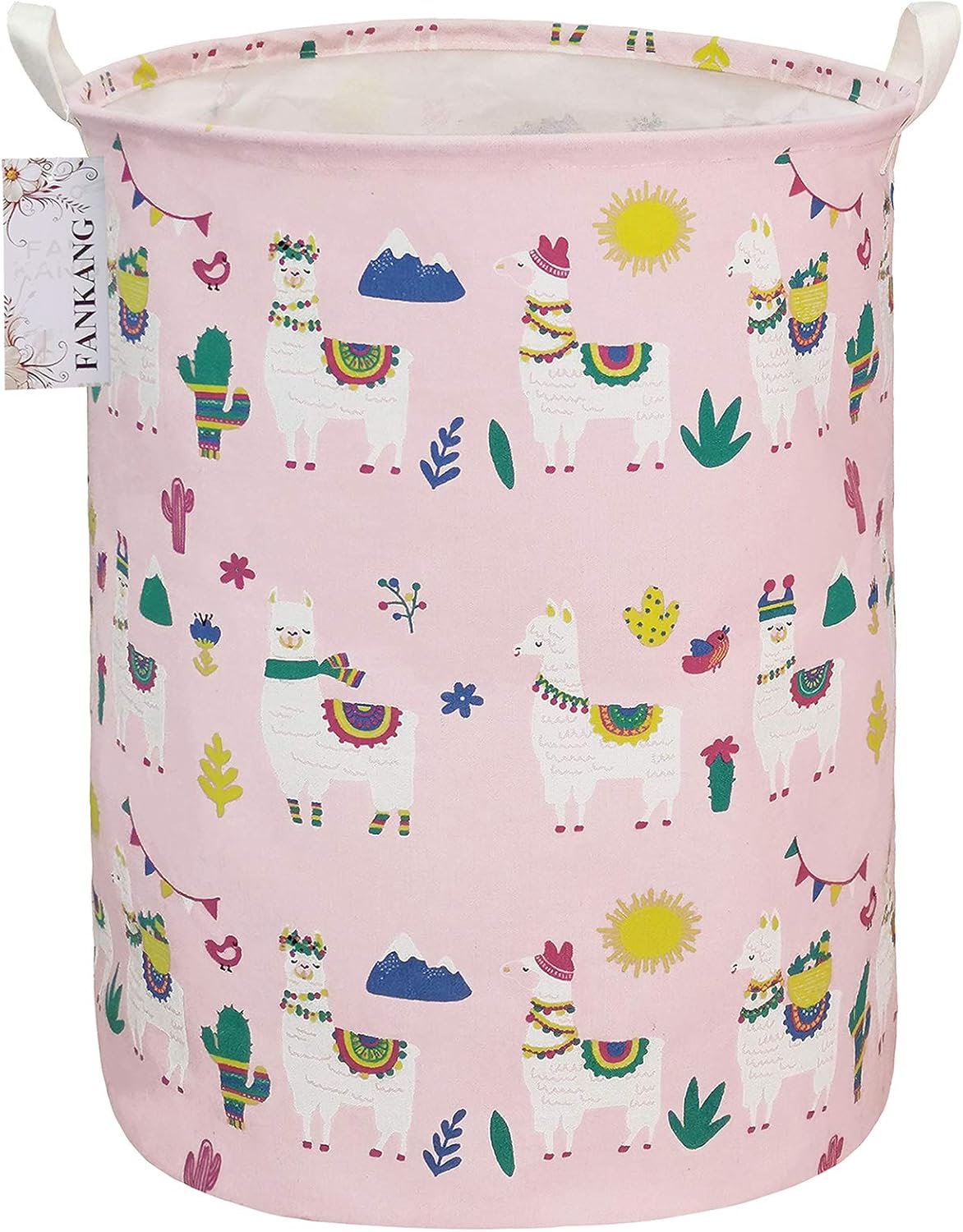 FANKANG Laundry Hamper Storage Bins Nursery Hamper Canvas Foldable Large Storage Baskets for Kids Boys Girls Toys Room, Nursery, Home,Gift Basket, Office, Bedroom, Clothes(Pink Alpaca)