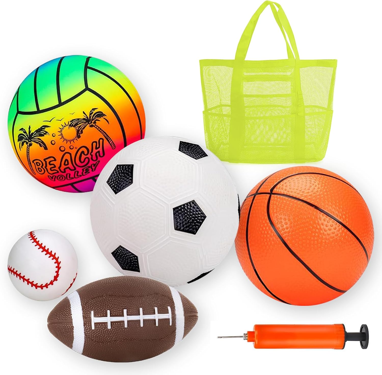 Toddler Ball Set – 5PCS Inflatable Ball for Toddlers 1-3 with Storage Bag & Pump, Soft Baby Ball Set Including Soccer, Basketball, Football, Baseball & Volleyball, Indoor Outdoor Sports Play Toys