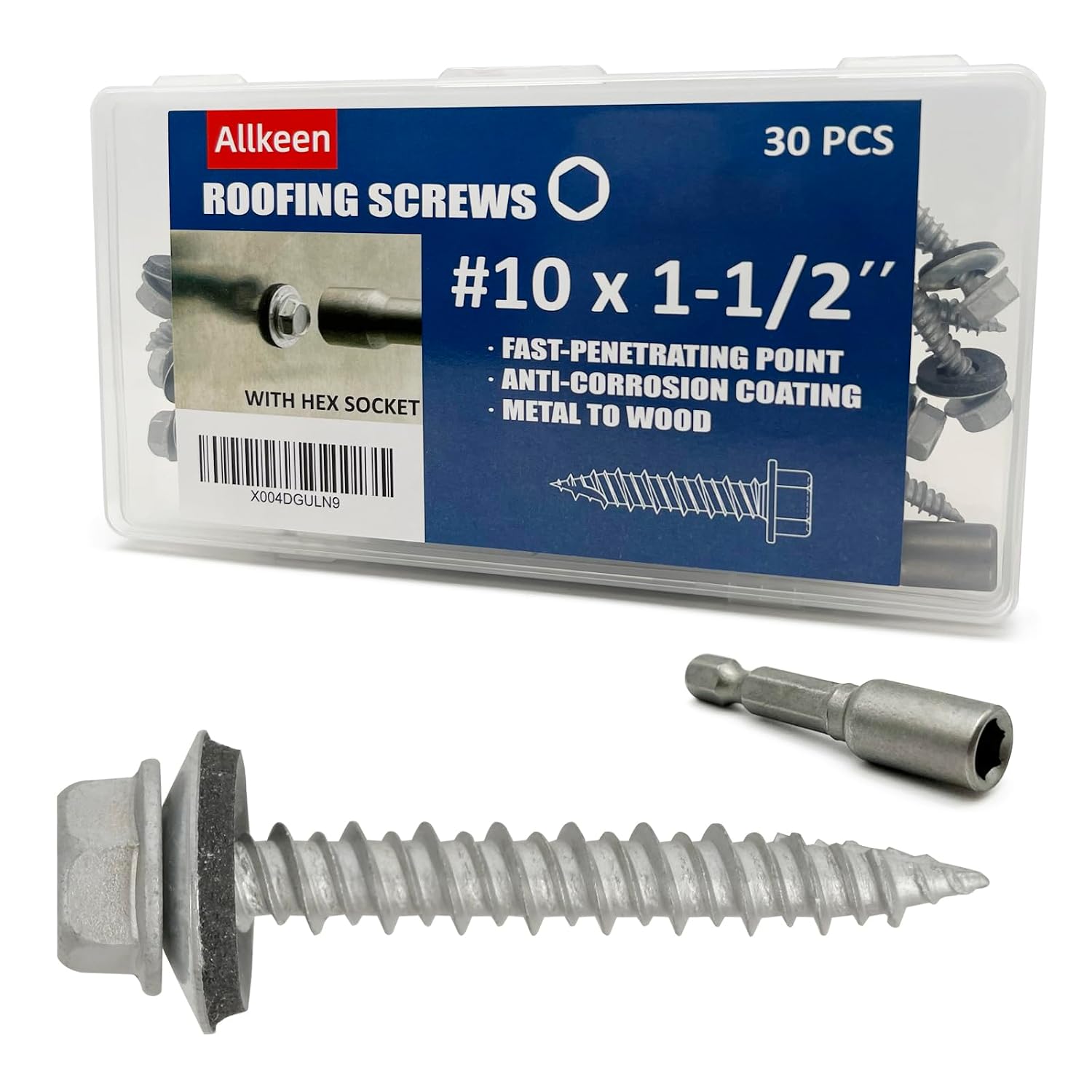 #10 x 1-1/2" Hex Head Sheet Metal Roof Screws, Rustpert Coating Metal to Wood siding Screws, 30 Pieces