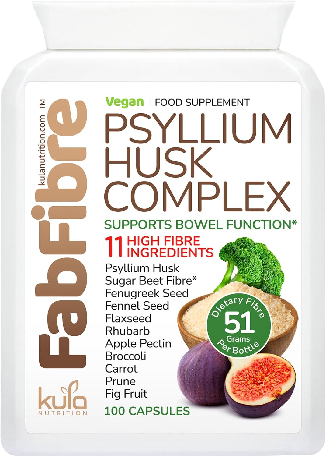 FabFibre - Psyllium Husk Complex - Dietary Fibre Supplement - 100 Capsules