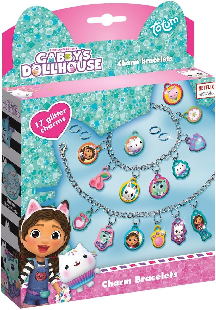 Totum Gabby's Dollhouse Charm Bracelets, Two DIY Kits with Various Glittery Charms and Characters. Suits Ages 3 Years +.
