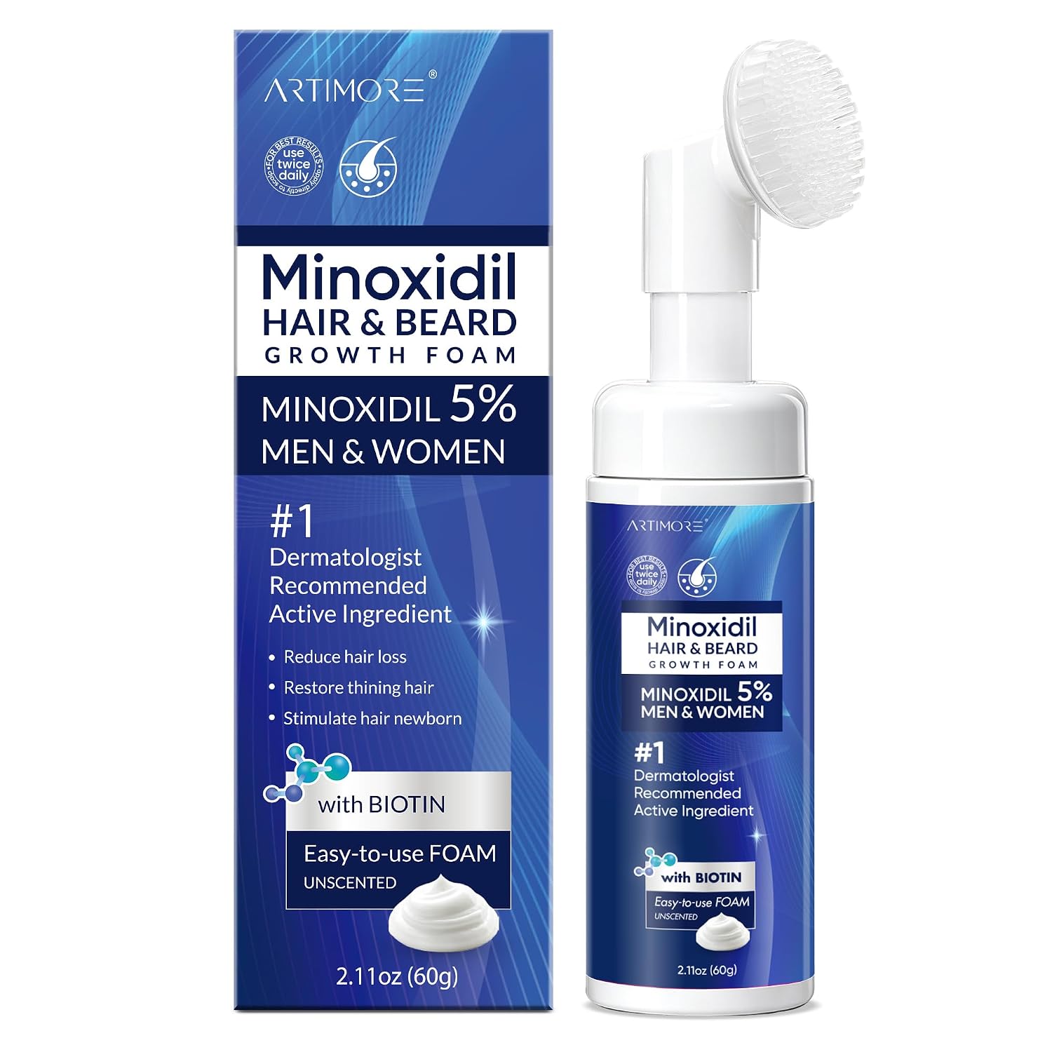 Artimore 5% Minoxidil Foam 1PCS, 5% Minoxidil for Men Foam, Minoxidil for Women Hair Growth, Minoxidil Foam for Women, Minoxidil Foam for Men Hair., Blue