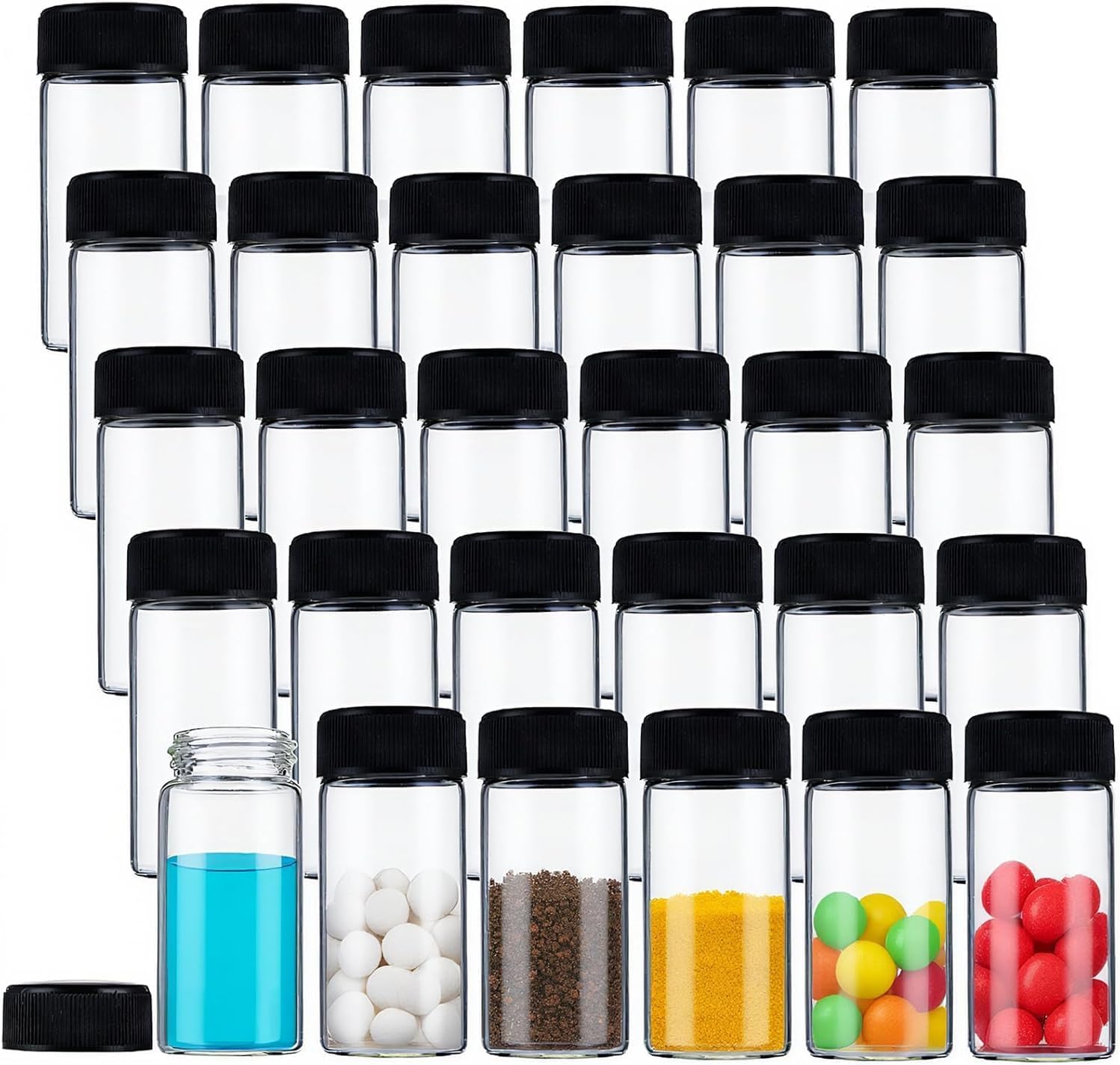 WUWEOT 60 Pcs 20ml Clear Glass Sample Vials with Screw Cap, Liquid Sampling Glass Bottles Screwcap Sample Vials