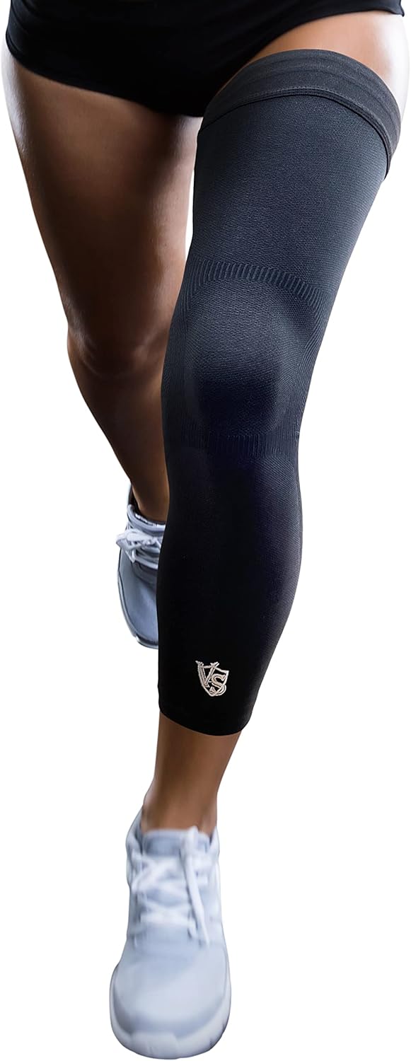 Vital Salveo - Germanium Recovery Compression Outdoor Full Leg Long Knee Sleeve for Basketball, Football, Knee Pain, Joint Pain, Arthritis (1 piece)-XXL