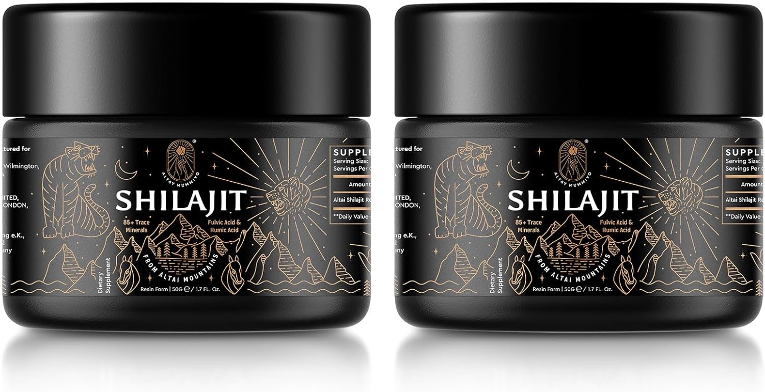 Shilajit Resin with Fulvic Acid & Trace Minerals, Original Siberian Pure Shilajit with 85+ Humic Acid Supplement for Energy & Immune System - 100 Serving / 50g (2 Pack), Gel