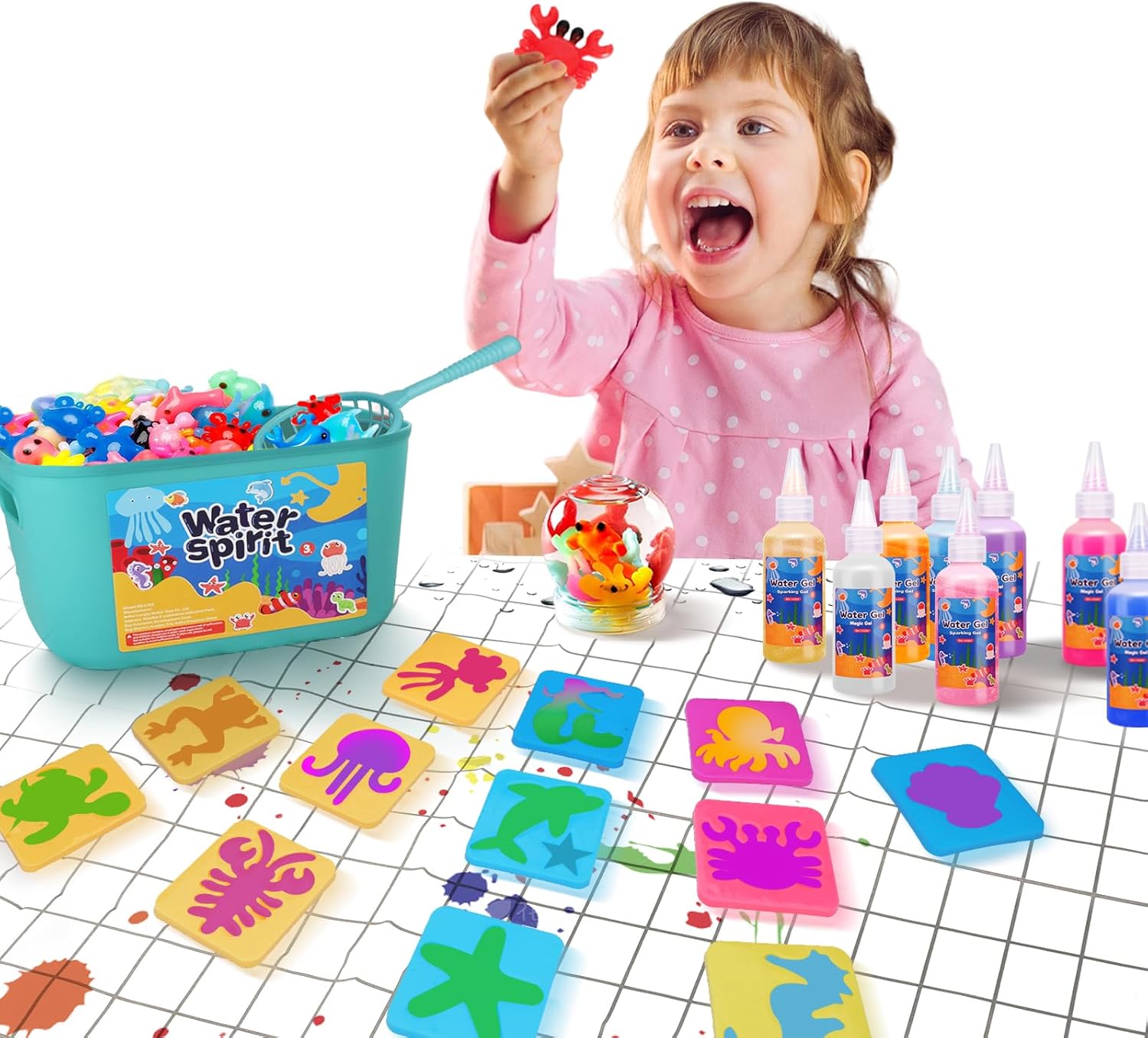 Magic Water Elf Toy Crafts Kits with Tablecloth for Kids - Squishy Maker Aqua Fairy Water Gel Kit with 14 Magic Gels+12 Molds DIY Water Pets Christmas Craft Gifts for Kids Boys Girls Ages 5-12