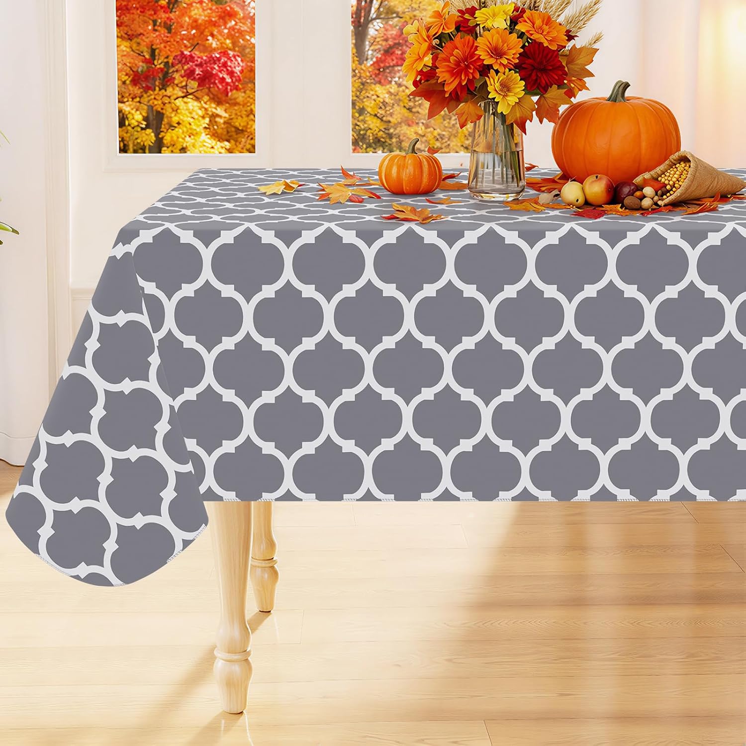 Smiry Rectangle Table Cloth, Waterproof Vinyl Tablecloths with Flannel Backing for Rectangle Tables, Wipeable Spillproof Plastic Tablecloth for Dining, Camping, Indoor and Outdoor (60"x84", Grey)