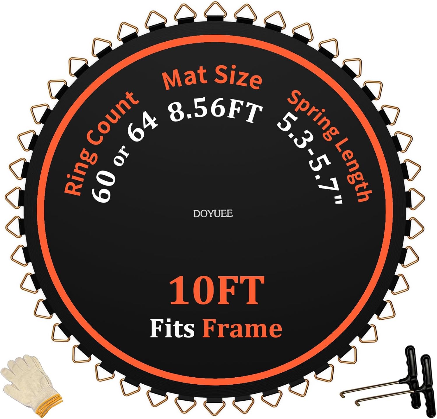 Trampoline Mat,102.8in/8.56ft Dia with 60/64 Rings for Choose, Fits 10FT Frame Use 5.3"-5.7" Springs, 10ft Replacement Trampoline Mat（Spring and Frame not Included）