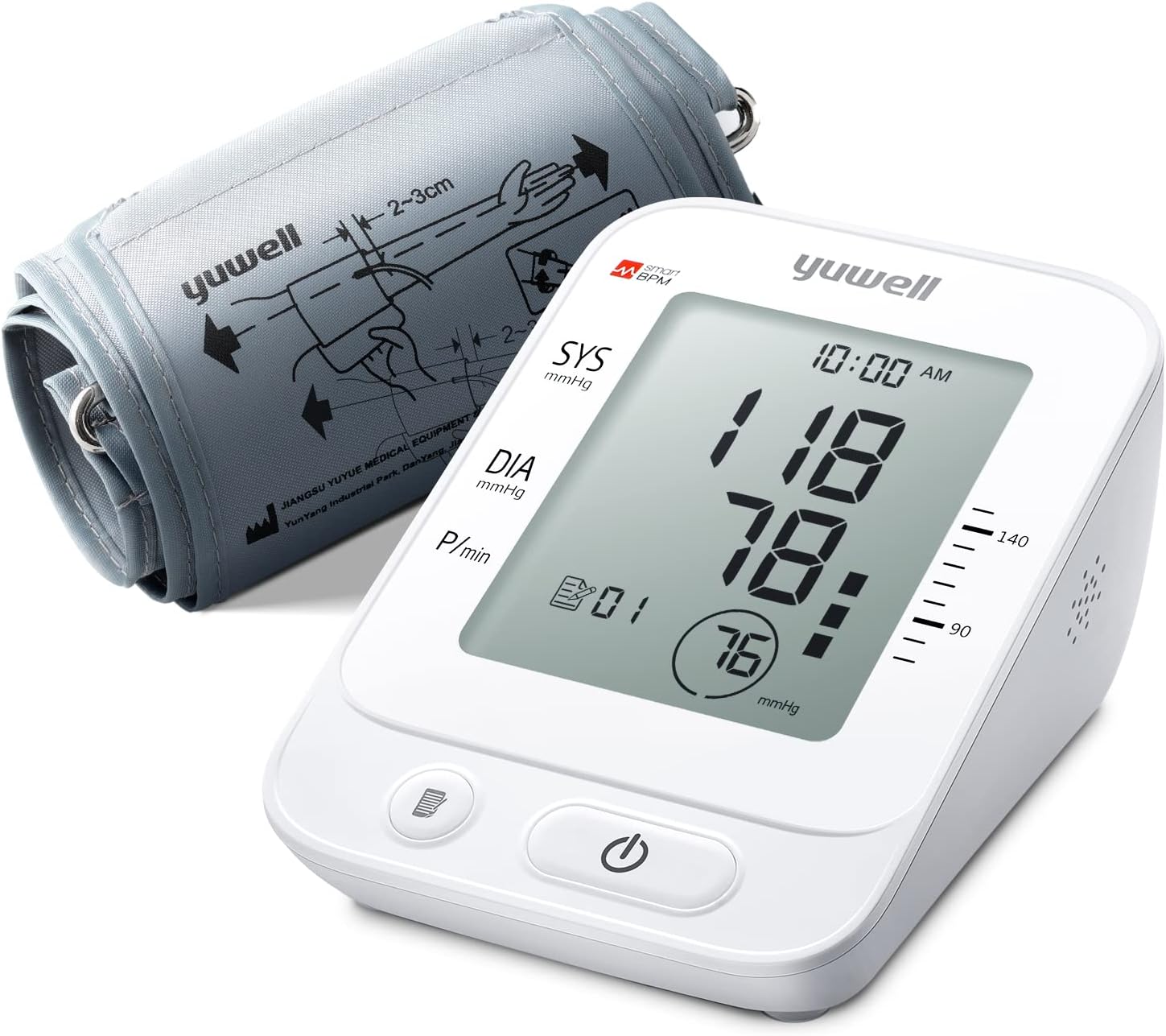 yuwell Blood Pressure Monitor, Extra Large Upper Arm Cuff, Digital BP Machine for Home Use & Pulse Rate Monitoring Meter, Large Display, Voice Broadcasting with Power Adapter and Batteries (YE660E)
