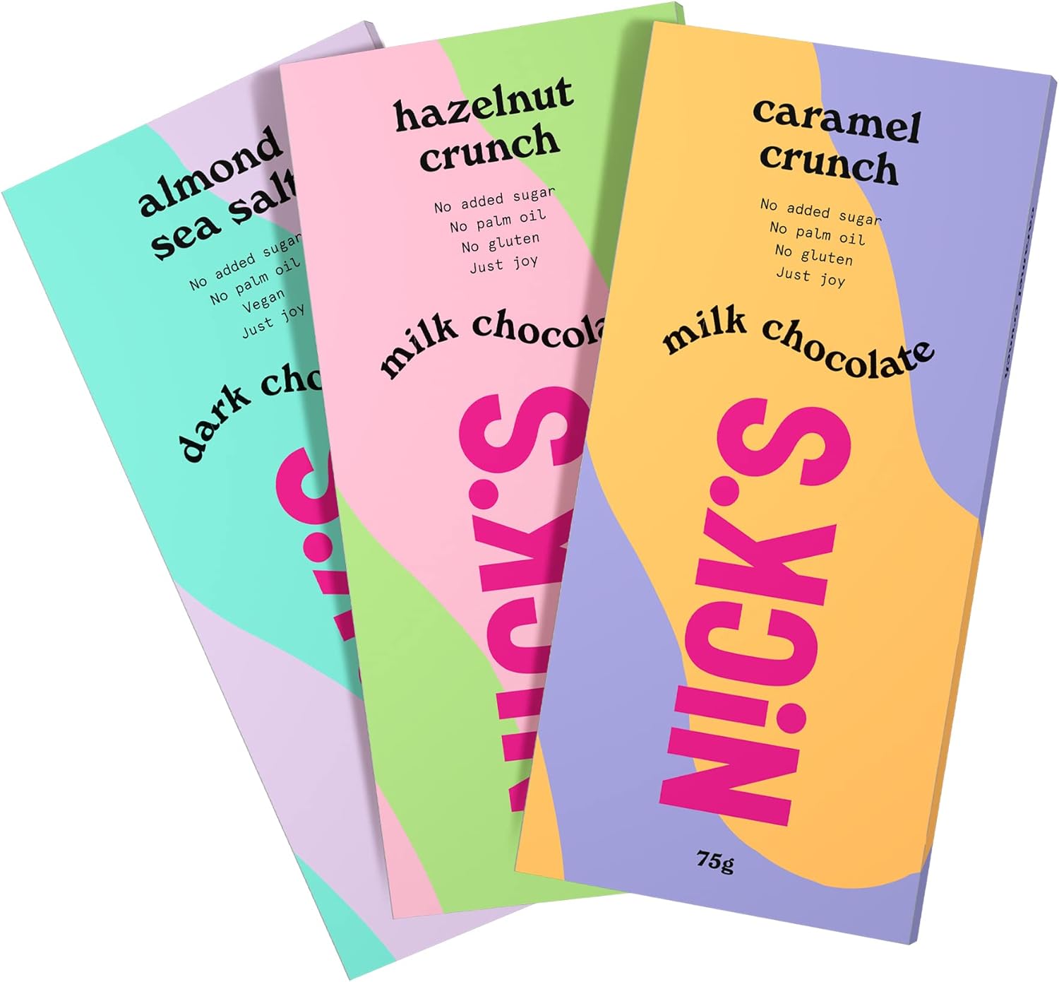 NICKS Keto chocolate block mix pack without added sugar, low carb, gluten free, palm oil free chocolates (3x75g)