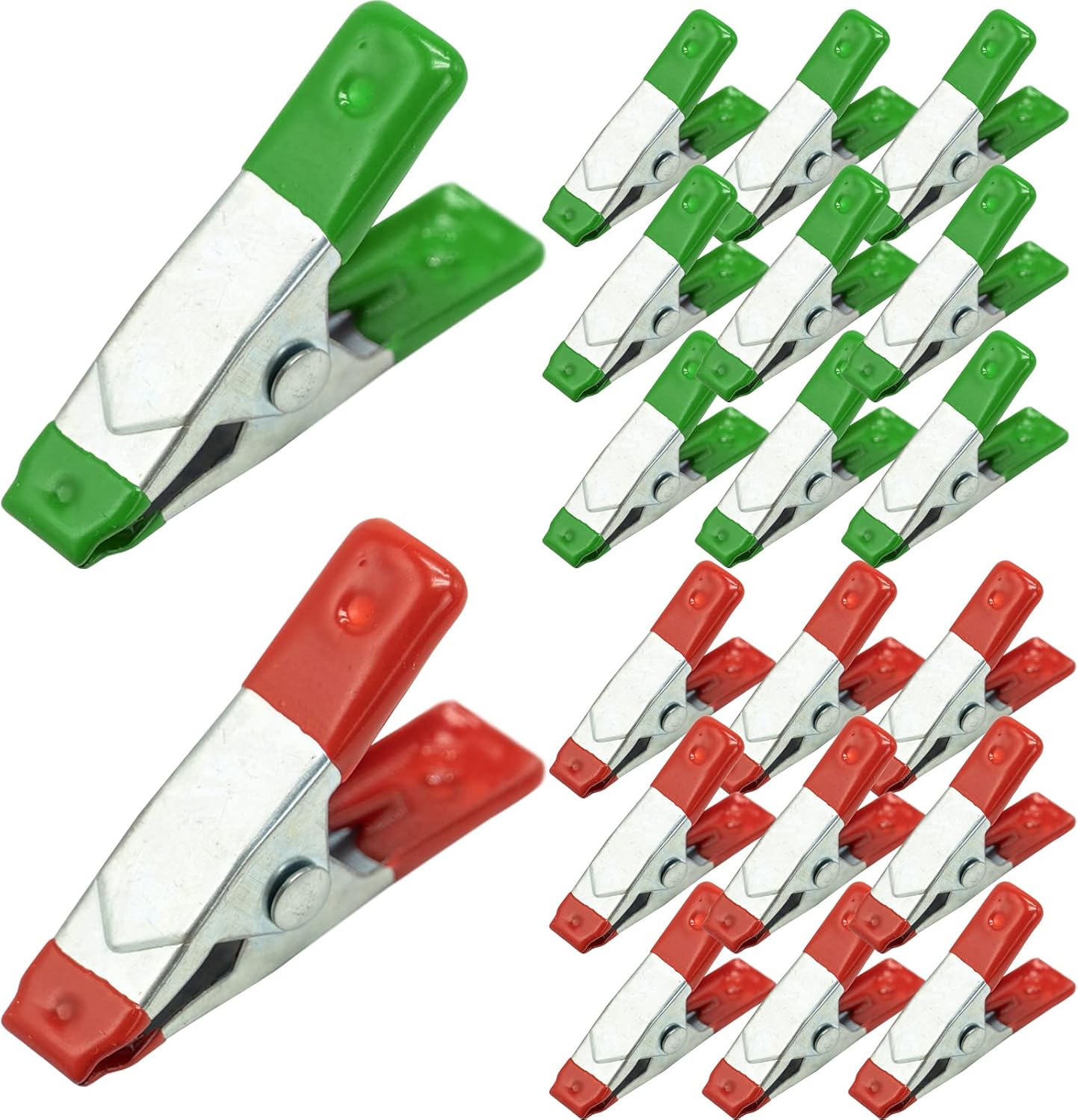 Metal Spring Clamps Clips, Heavy Duty Tipped Grip Holder Rubber Coated, Wood Clamps for Tarpaulin, Camping, Woodworking, Model Making Tool - 20 Pcs/2 Inch(Green&Red)