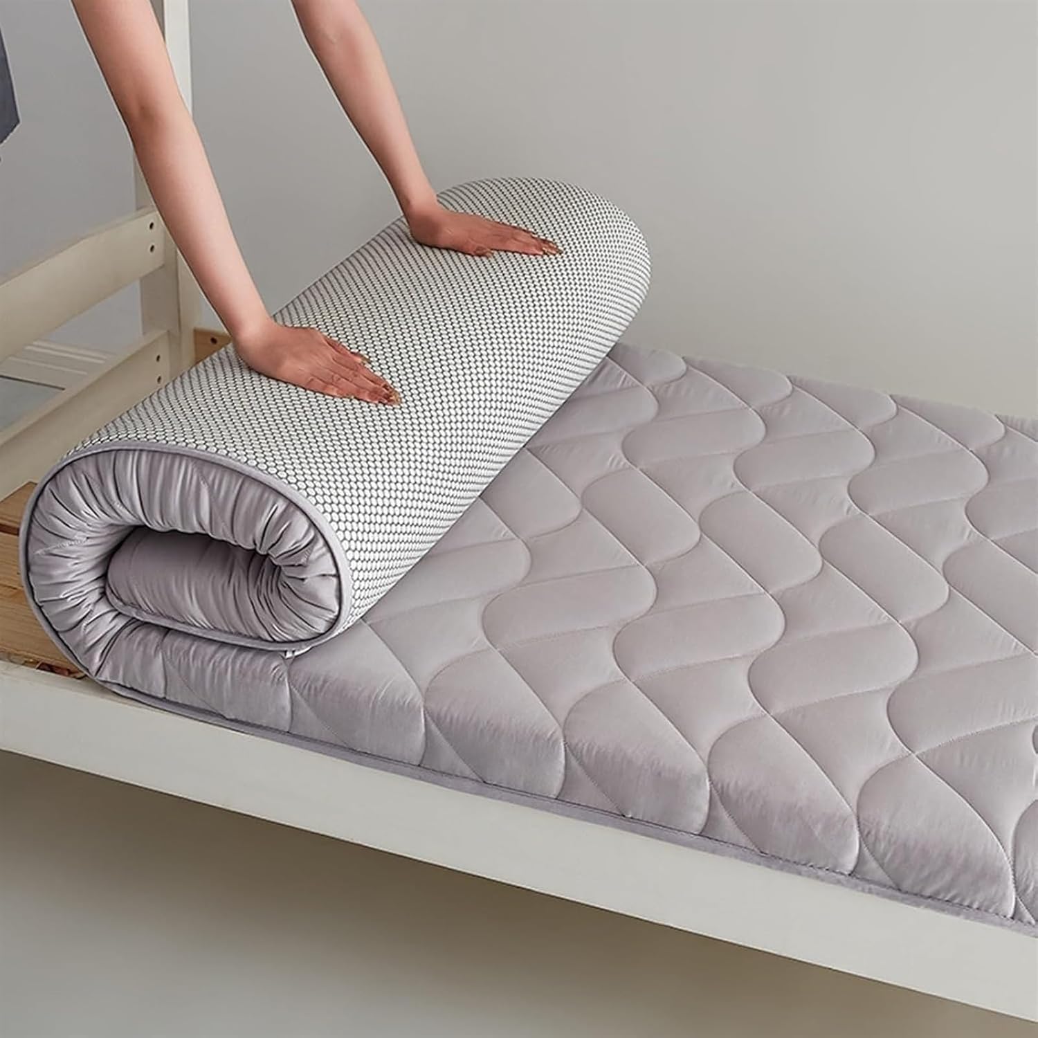 Futon Mattress,Japanese Floor Mattress Floor Mattress Japanese Tatami Mat Foldable Roll Up Mattress Soft Folding Sleeping Pad for Camping Student Dormitory Bedroom Living Room(Grey,90x200cm)