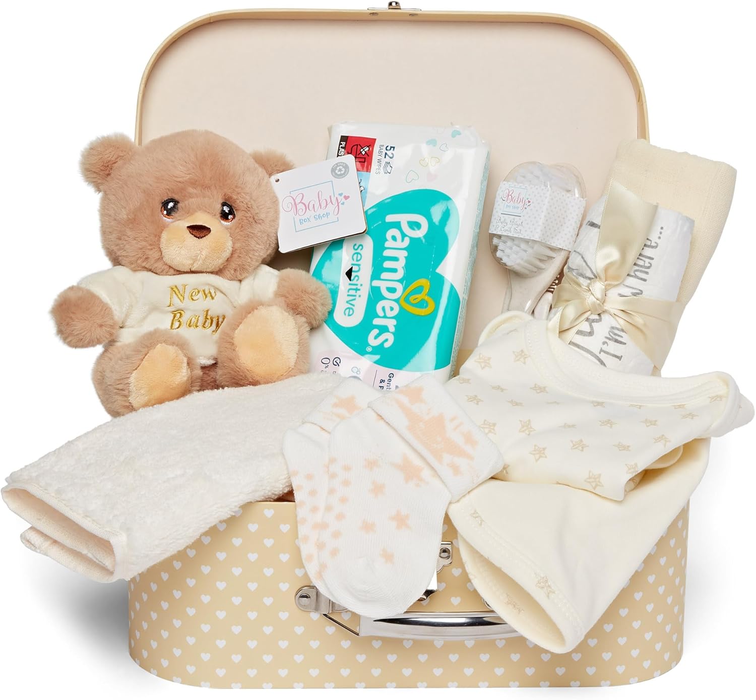 Baby Box Shop - Premium Baby Shower Hamper, Keepsake Box with New Born Baby Essentials & Teddy Bear for Newborn Baby Gifts