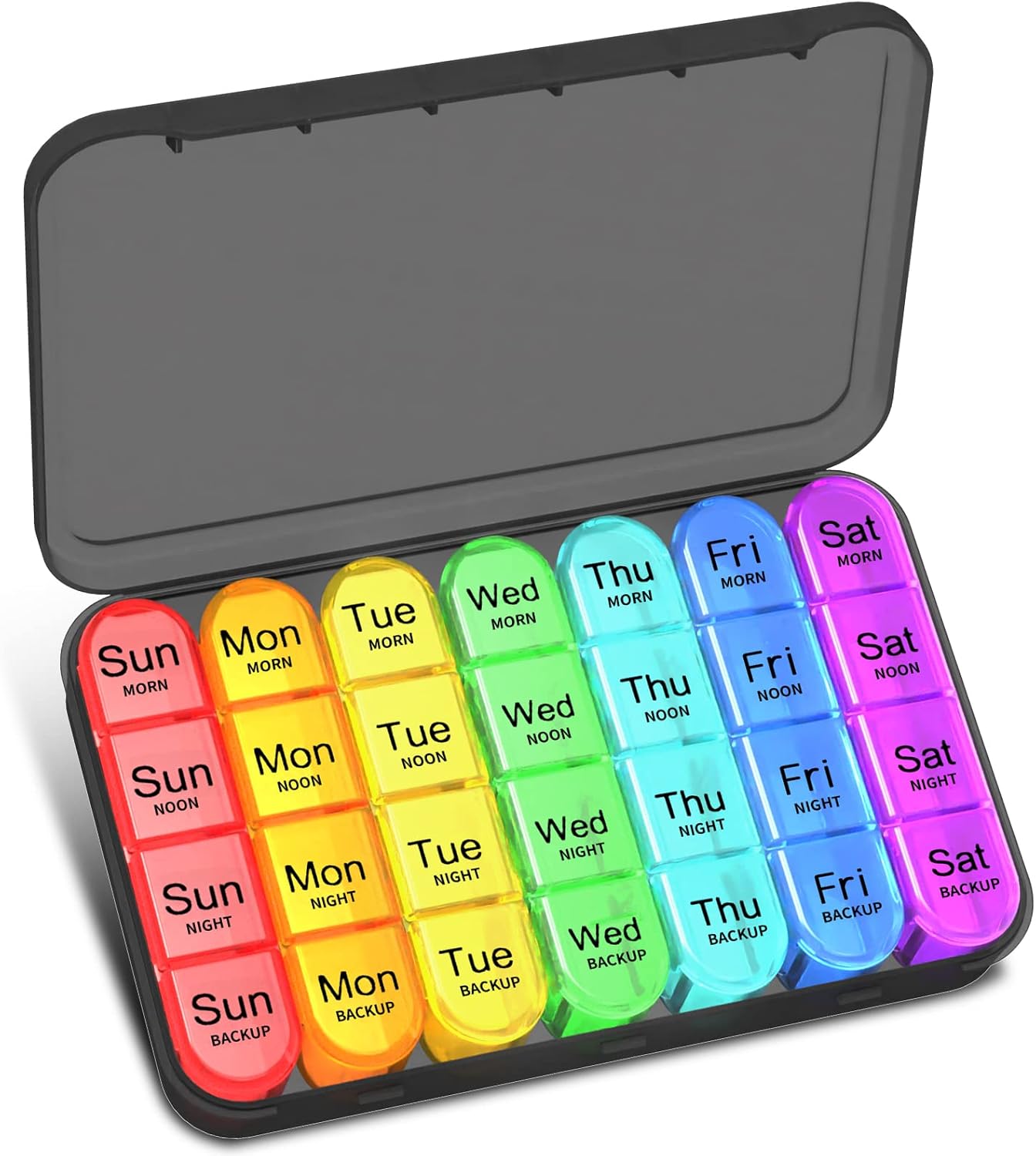 Pill Organiser 4 Times a Day, Betife Weekly Pill Box, 7 Day Tablet Organiser, Daily Pill Dispenser 7 Day 4 Compartments, Tablet Box for Medication, Vitamins and Supplements (Black)