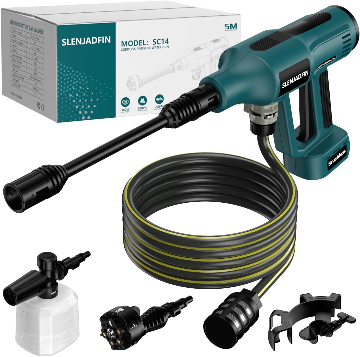 Cordless Pressure Washer for Makita 18V Battery 700 PSI Portable Handheld Power Washer with 6-in-1 Nozzle Foam Cannon for Car Floor Fence Wall Cleaning (Battery Not Included)