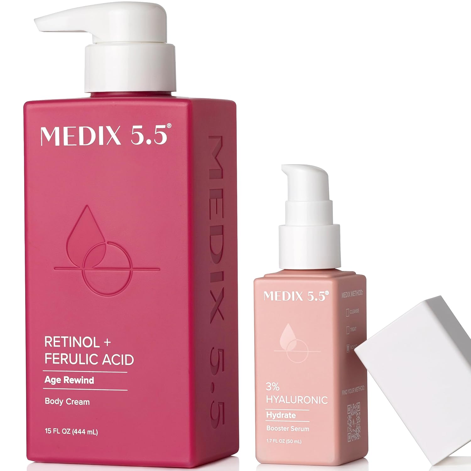 MEDIX Retinol Body Lotion + 3% Hyaluronic Acid Booster Serum Moisturizer 2PC Skin Care Set | Crepey Skin Care Treatment | Retinol Body Cream Targets Appearance Of Sagging Crepe Skin & Wrinkles, 2PC