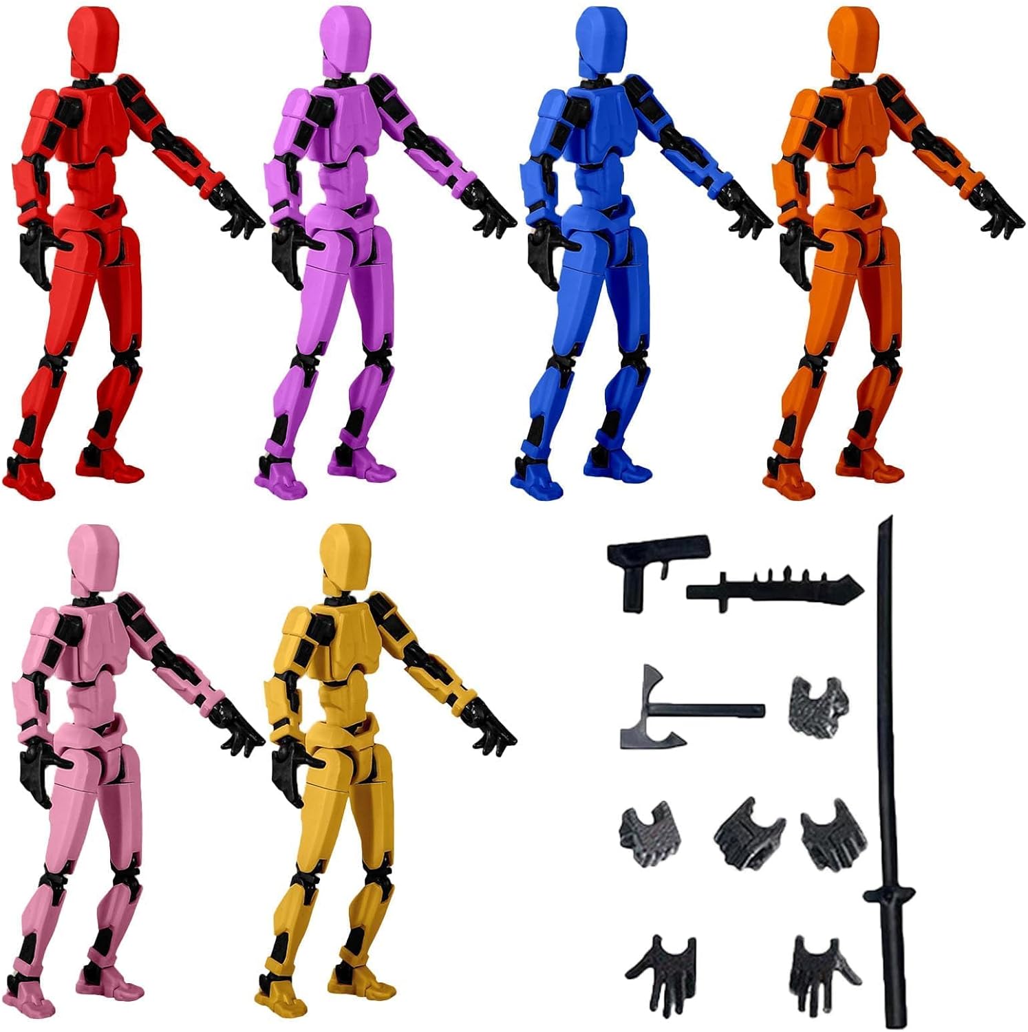 DXPETA T13 6Pcs Action Figure, 3D Printed Toy Robot with Full Articulation, Anime, Multi-Jointed Movable Robot Dummy Set