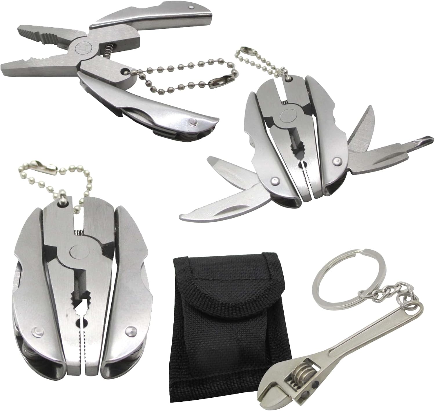 Multifunctional Stainless Steel Pliers & Mini Wrench Tool Set - Compact 5-in-1 Multipurpose Pliers & Wrench Set with Sheath - Tool Kit for Camping, Auto, Outdoor - EDC Multi Tool Set