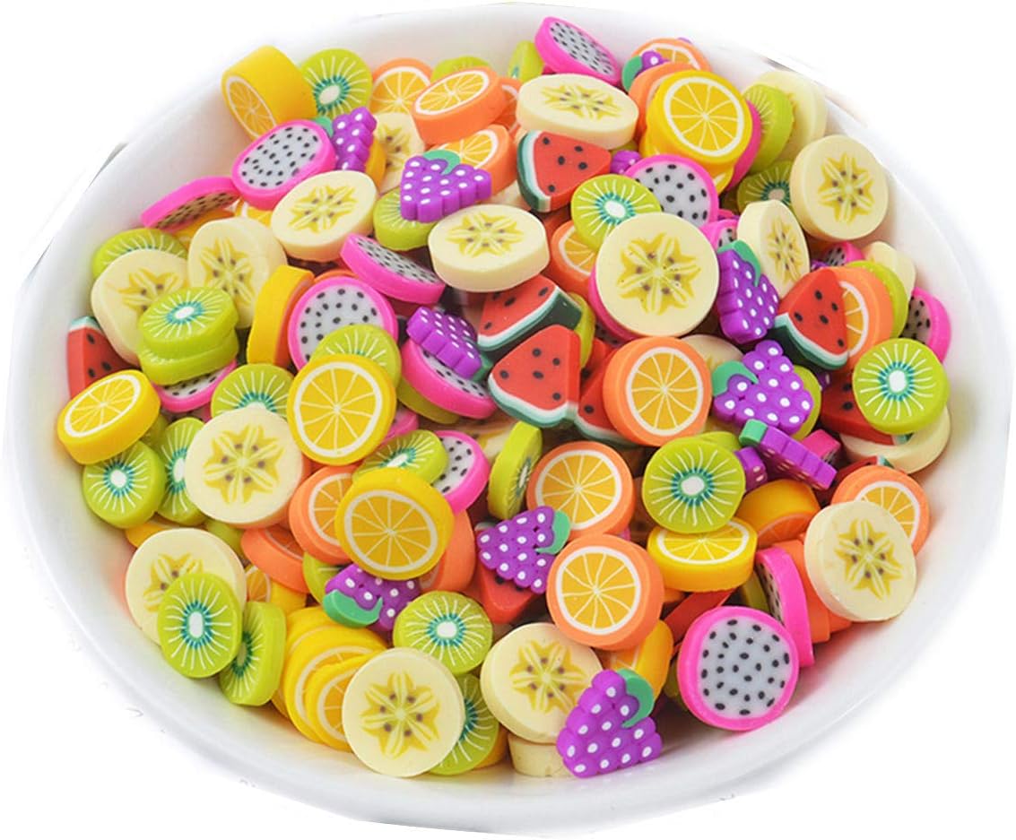 100 Pack Fruit Charms Resin Flatbacks Buttons Polymer Clay Beads for Miniature Fairy Garden Hair Accessories DIY Scrapbooking Phone Case Jewelry Making Home Decoration (Multi)