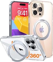 TORRAS Upgraded 360°Rotatable Magnetic Ring for iPhone 16 Pro Max Case, Fit for MagSafe with Stand & Ring Holder, 16FT Mil- Grade Shockproof Translucent for iPhone 16 Pro Max Phone Case Ostand, Clear