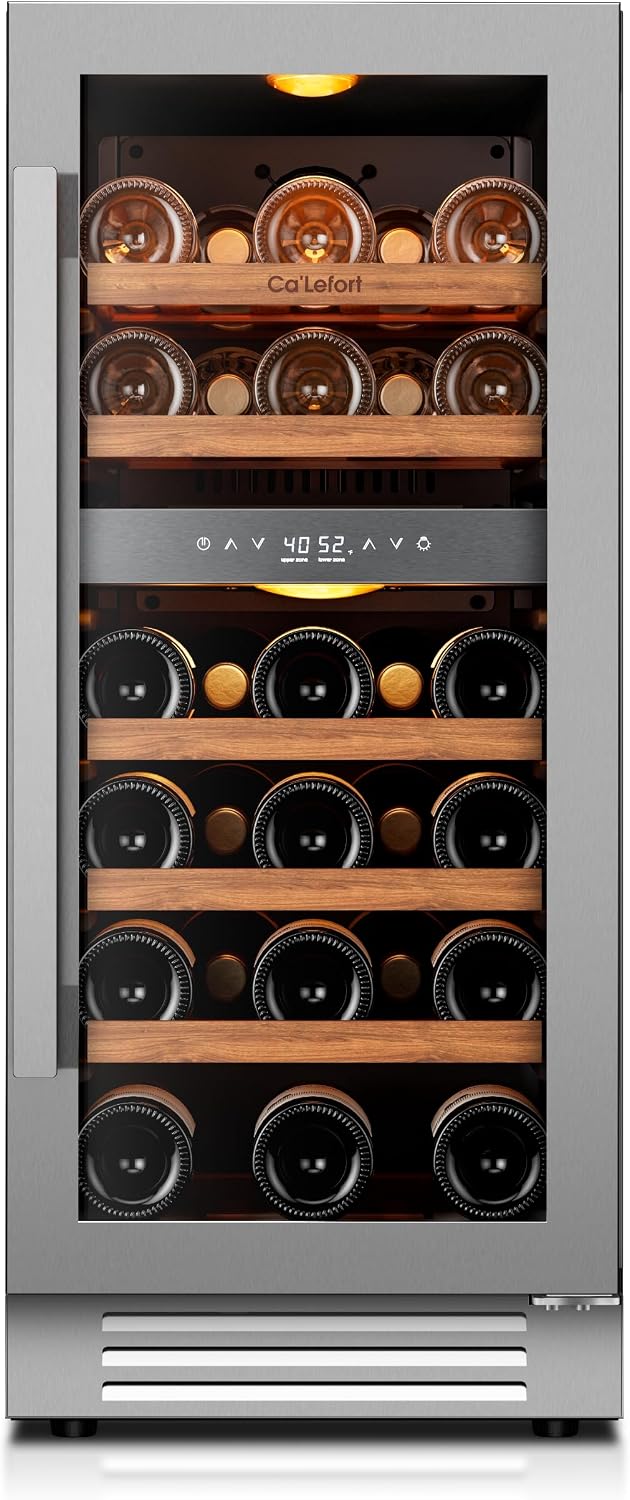 Ca'Lefort 15 Inch Wine Fridge, 28-Bottle Dual Zone Wine Cooler Refrigerator