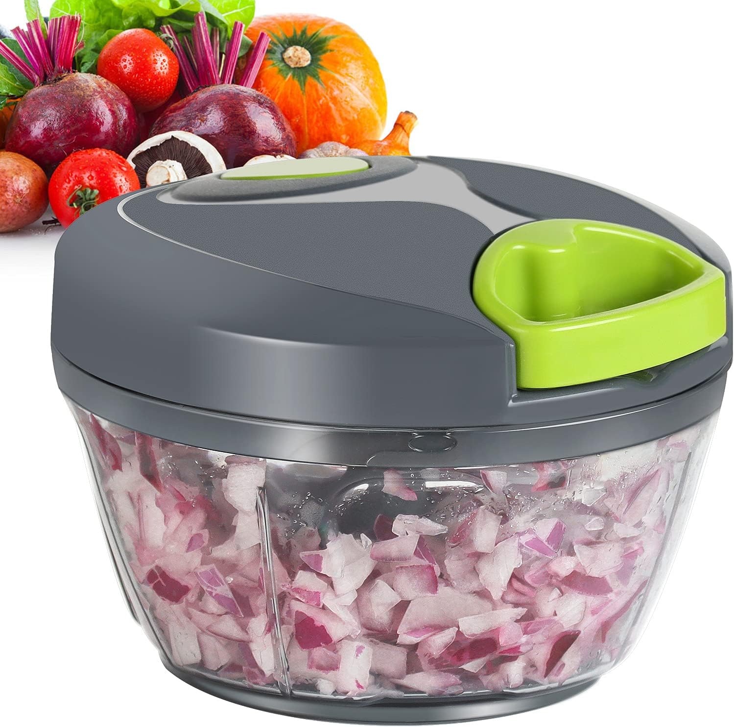Ourokhome Manual Food Processor Vegetable Chopper, Portable Hand Pull String Garlic Mincer Onion Cutter for Veggies, Ginger, Fruits, Nuts, Herbs, etc., 500ml, Grey