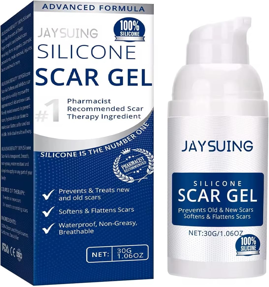 Silicone Scar Gel, 30g – Medical-Grade Scar Removal Gel for C-Section, Surgery, Acne, Stretch Marks & Burns – Fades Old & New Scars, Clinically Proven Silicone Formula for Smoother Skin