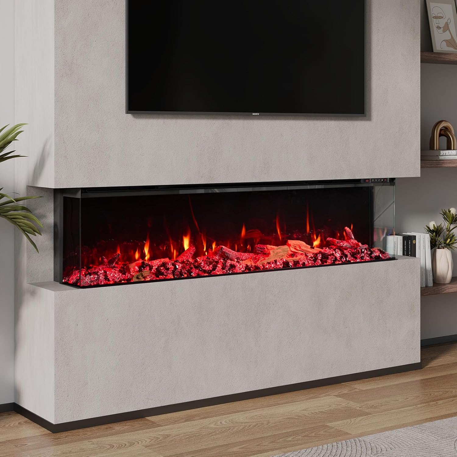 Warmiehomy Electric Fire 50inch/125cm Insert Media Wall Fireplace with APP & Remote Control, 12 LED Flame Effect & 7 Backlight Support, Child Lock & Overheat Protection