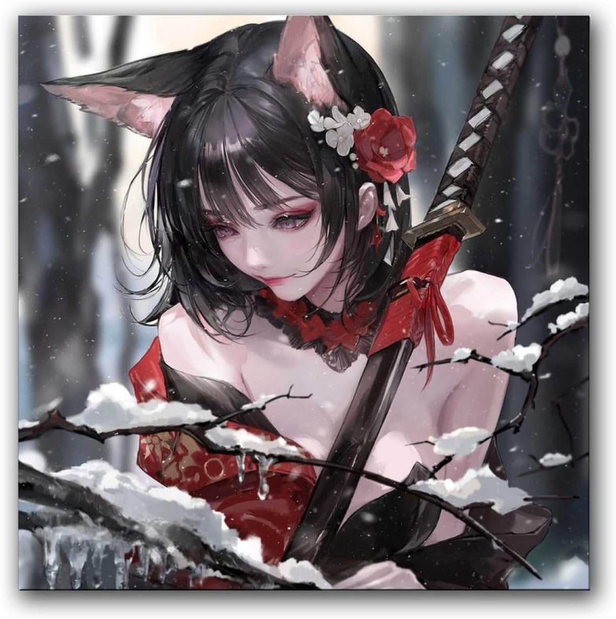 XLPOP Art Posters Japan Samurai Anime Sexy Girl Poster Decorative Painting Bathroom Decor Living Room Posters Bedroom Painting UnFramed,20x20inch(50x50cm)