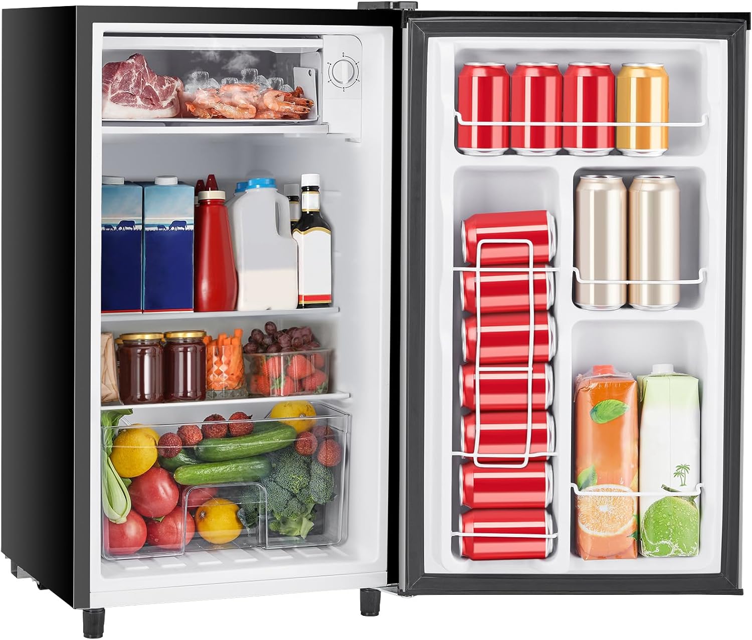 Sweetcrispy 3.2 Cu.Ft Mini Fridge with Freezer Small Refrigerator Single Door Adjustable Thermostat Energy-efficient Low Noise, Compact Fridge for Bedroom, Office, Dorm (Silver Door)
